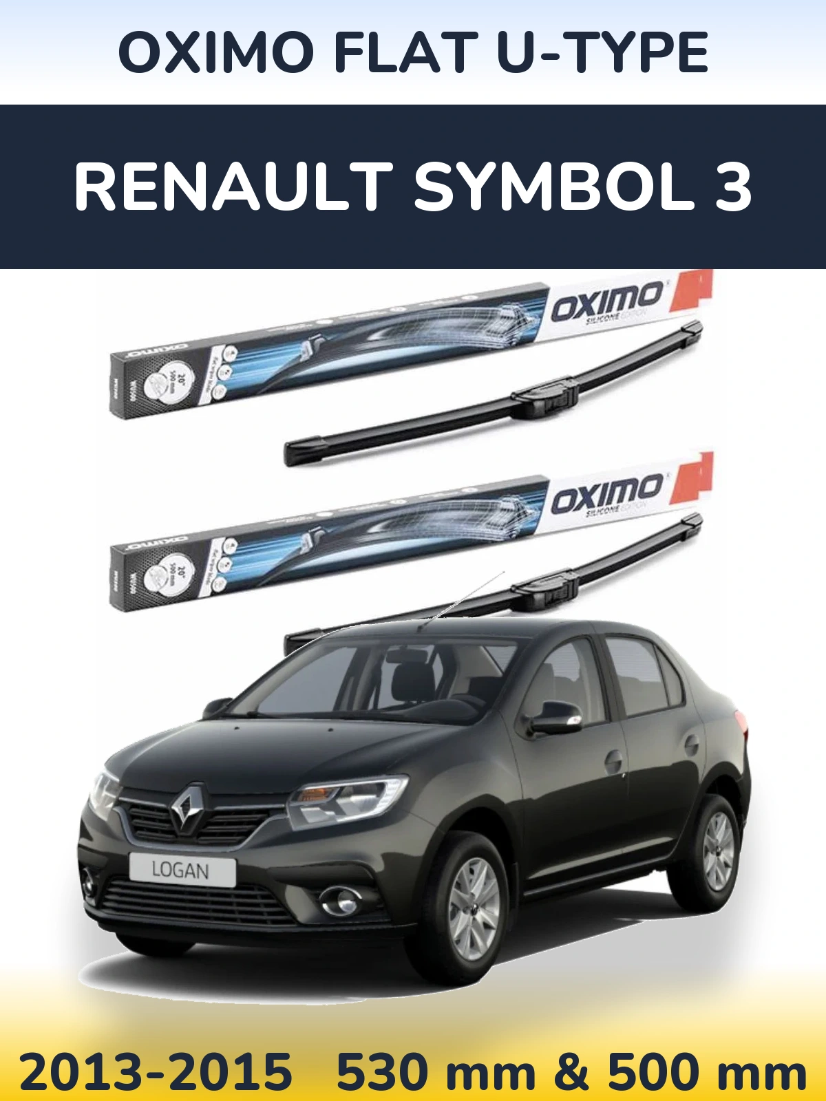 Front wiper blade set Oximo Flat U-type 530 & 500 mm for Renault Symbol 3 2013-2015