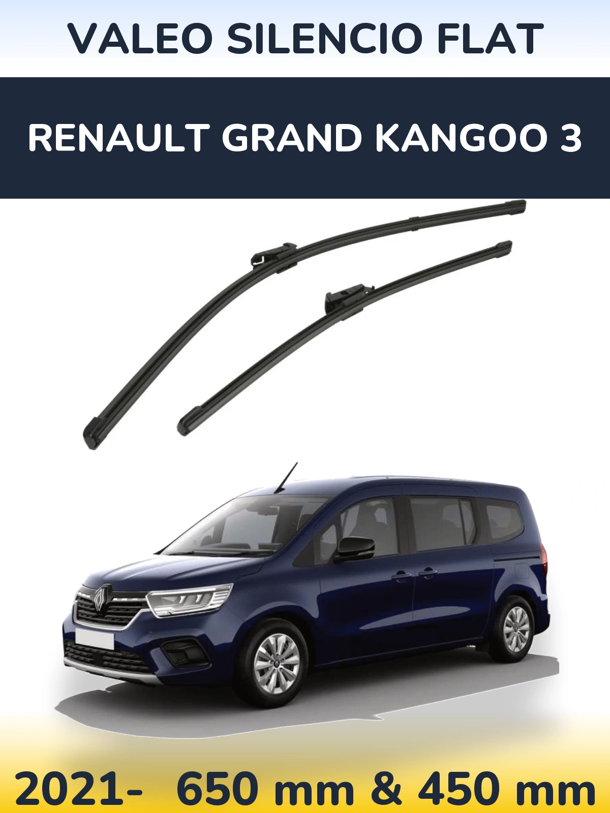Front wiper blade set Valeo Silencio Flat 650 & 450 mm for Renault Grand Kangoo 3 2021-2026