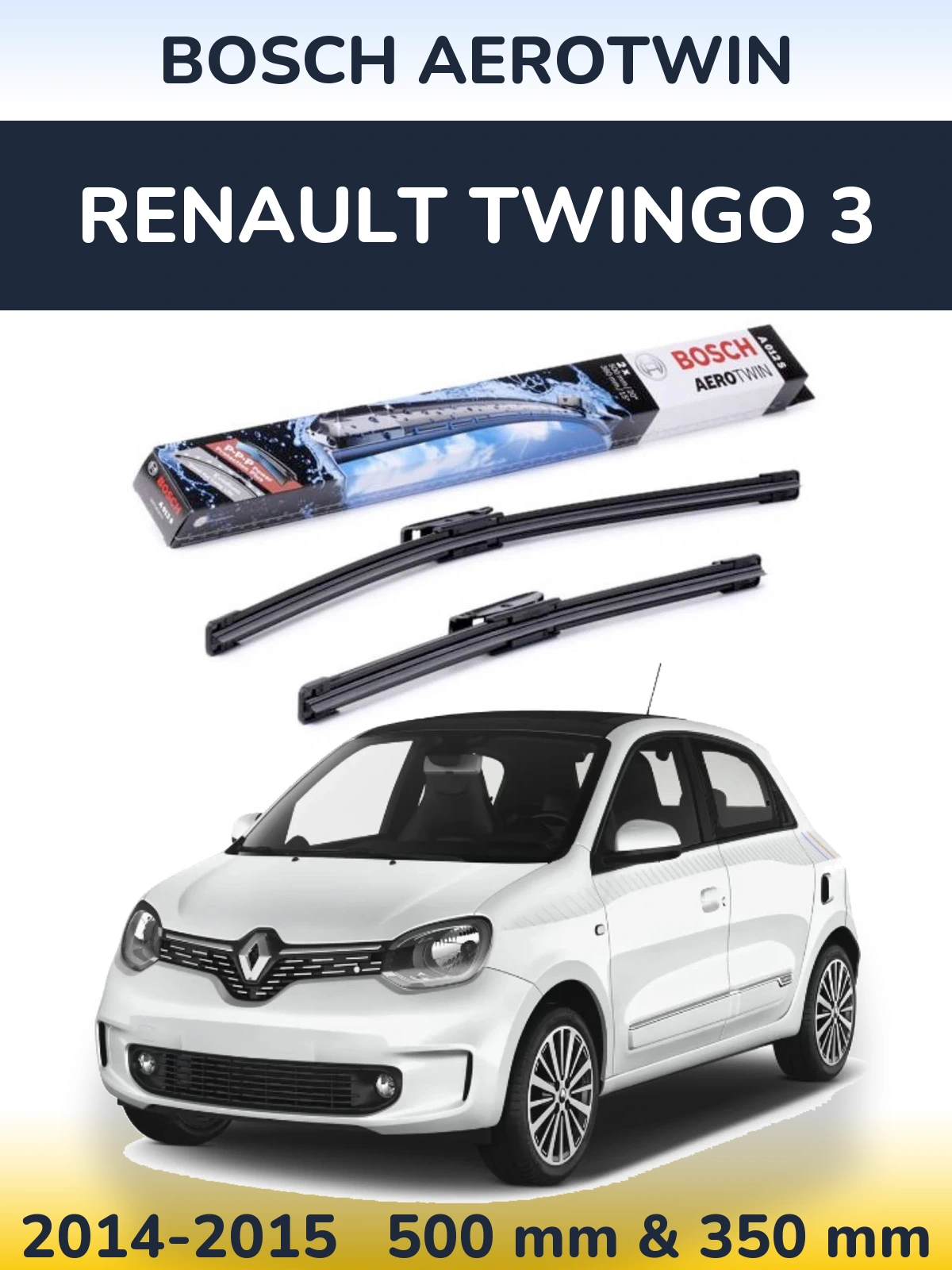 Комплект передних дворников BOSCH AeroTwin 500 & 360 мм для Renault Twingo 3 2014-2015