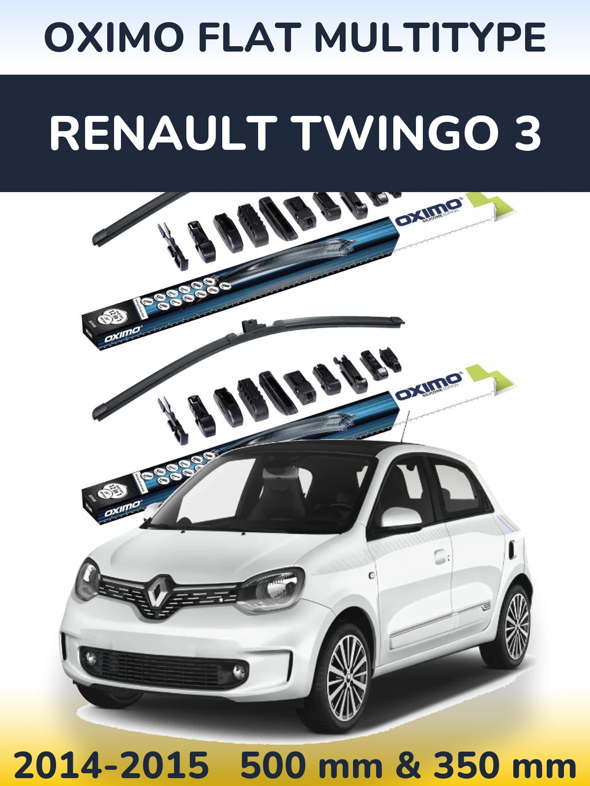 Front wiper blade set Oximo Flat MultiTypee 500 & 350 mm for Renault Twingo 3 2014-2015