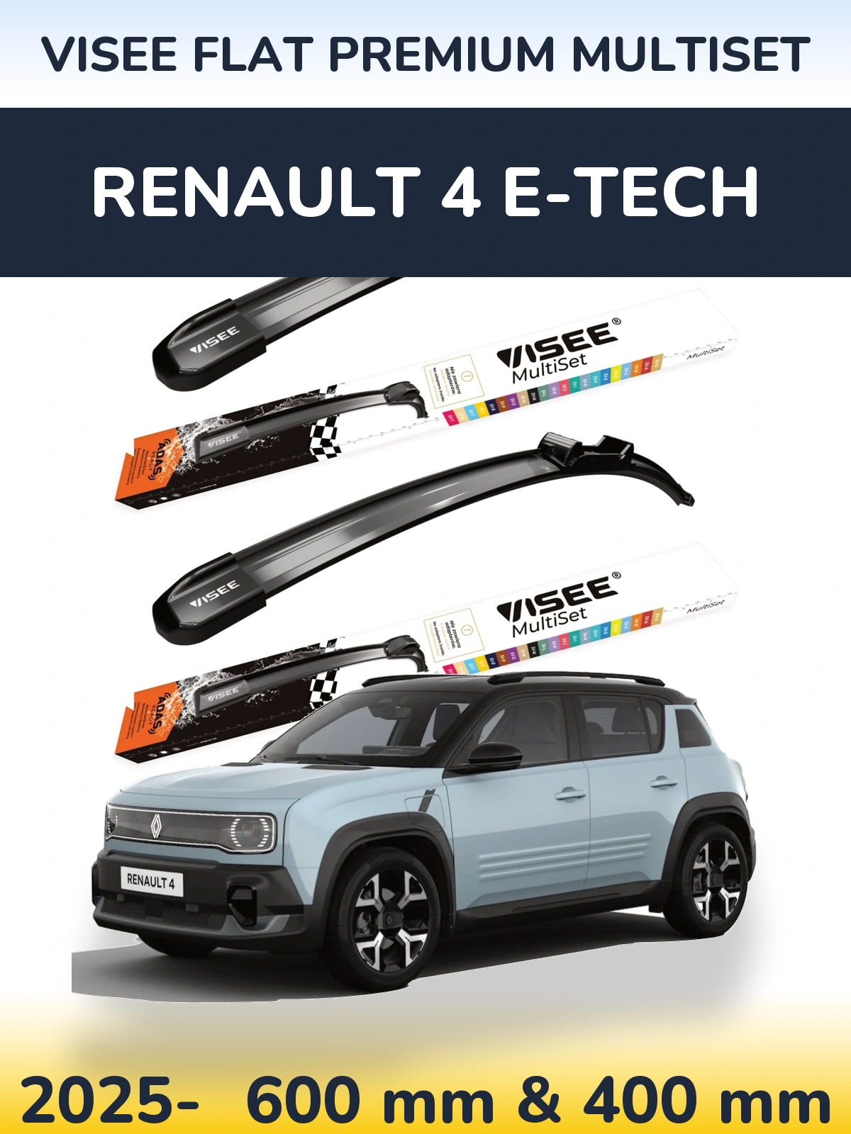 Комплект передних дворников VISEE FLAT PREMIUM MultiSet 600 & 400 мм для Renault 4 E-Tech 2025-2026