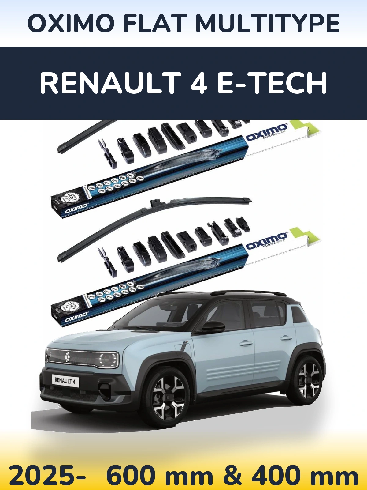 Комплект передних дворников Oximo Flat MultiТипe 600 & 400 мм для Renault 4 E-Tech 2025-2026