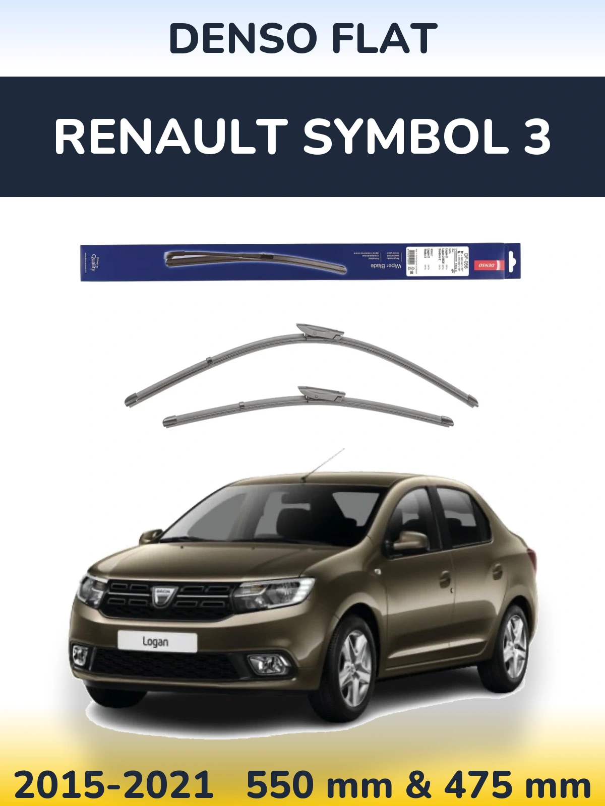 Front wiper blade set Denso Flat 550 & 475 mm for Renault Symbol 3 2015-2021