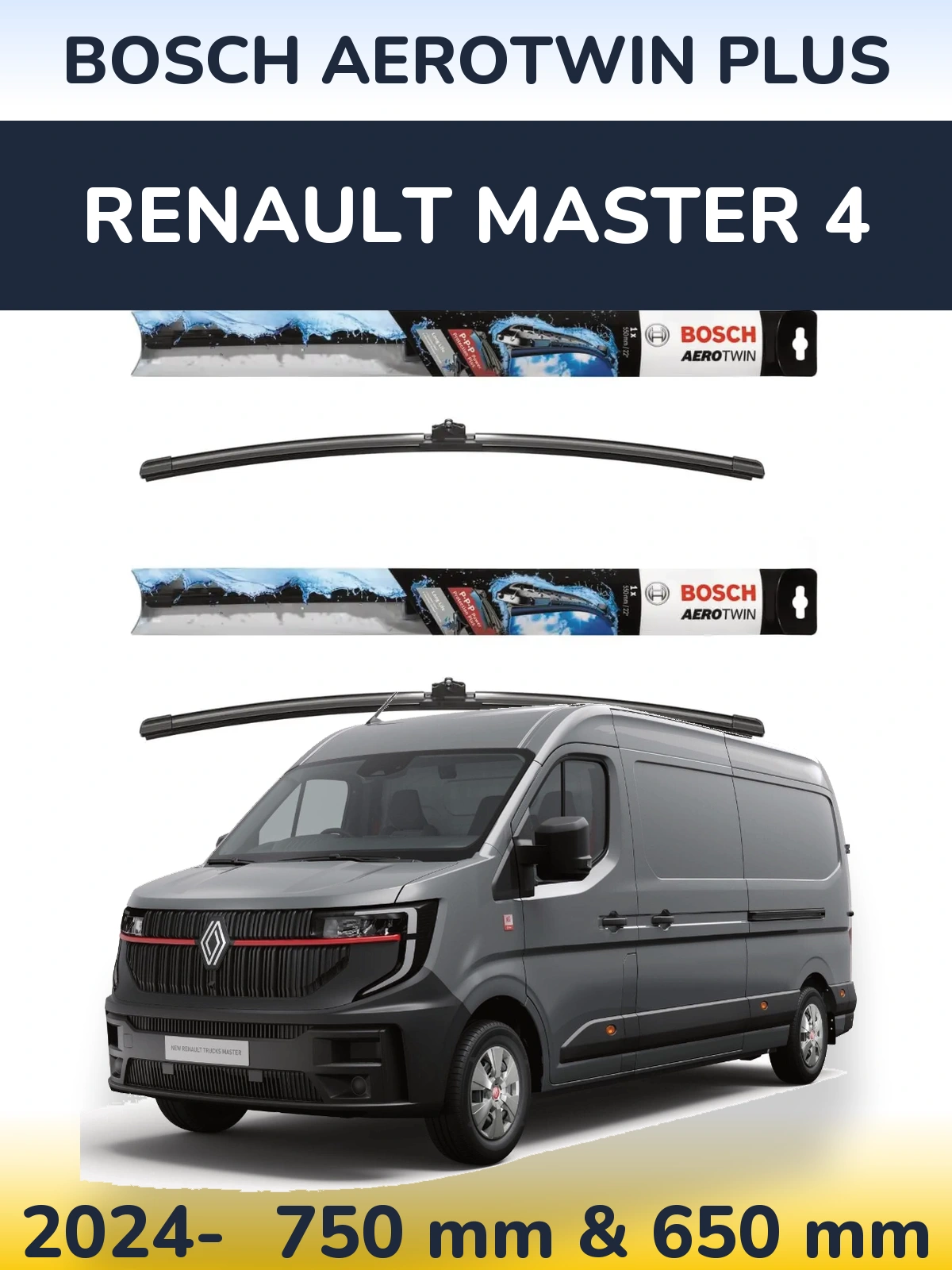 Комплект передних дворников BOSCH AeroTwin Plus 750 & 650 мм для Renault Master 4 2024-2026