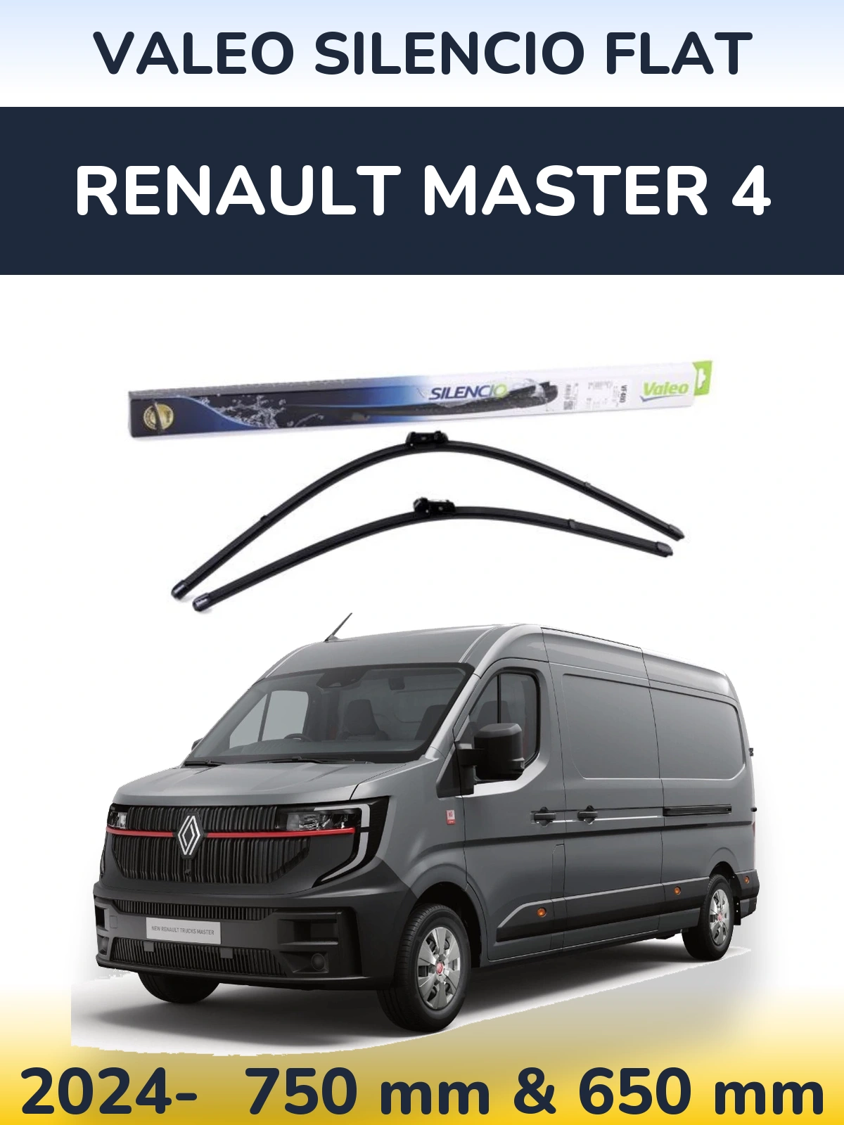Комплект передних дворников Valeo Silencio Flat 750 & 650 мм для Renault Master 4 2024-2026
