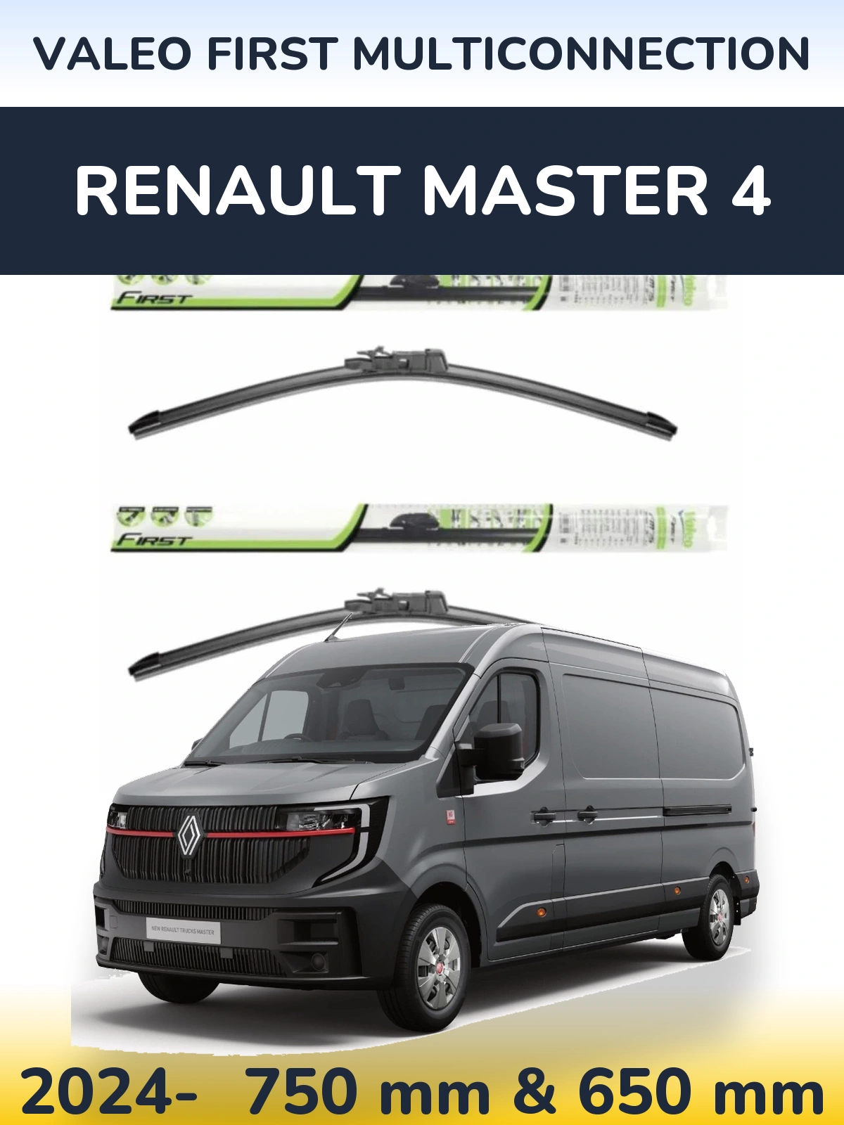 Front wiper blade set Valeo First MultiConnection 750 & 650 mm for Renault Master 4 2024-2026