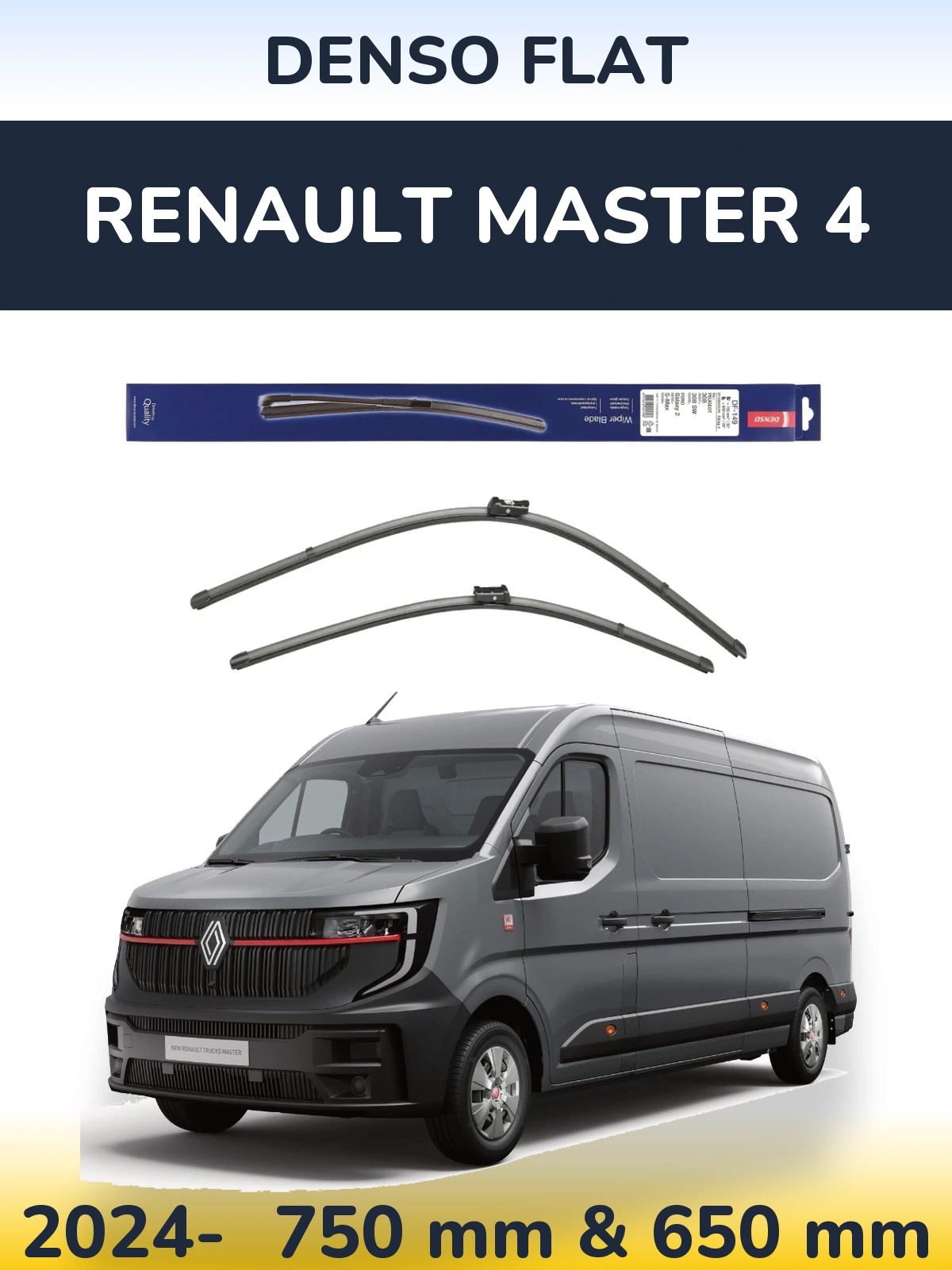 Front wiper blade set Denso Flat 750 & 650 mm for Renault Master 4 2024-2026