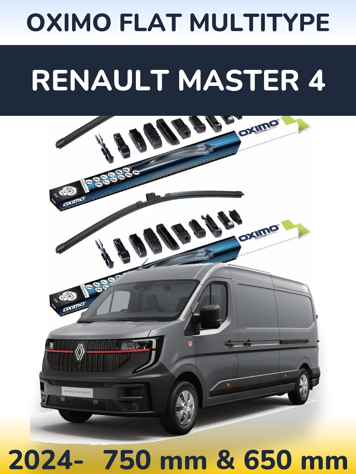 Front wiper blade set Oximo Flat MultiTypee 750 & 650 mm for Renault Master 4 2024-2026