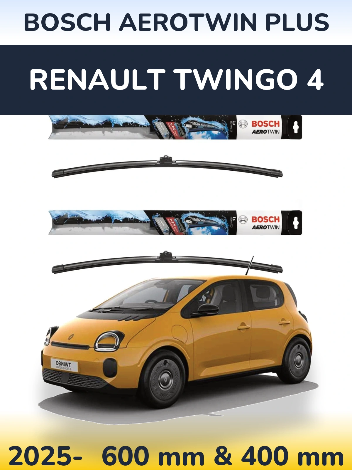 Front wiper blade set BOSCH AeroTwin Plus 600 & 400 mm for Renault Twingo 4 2025-2026