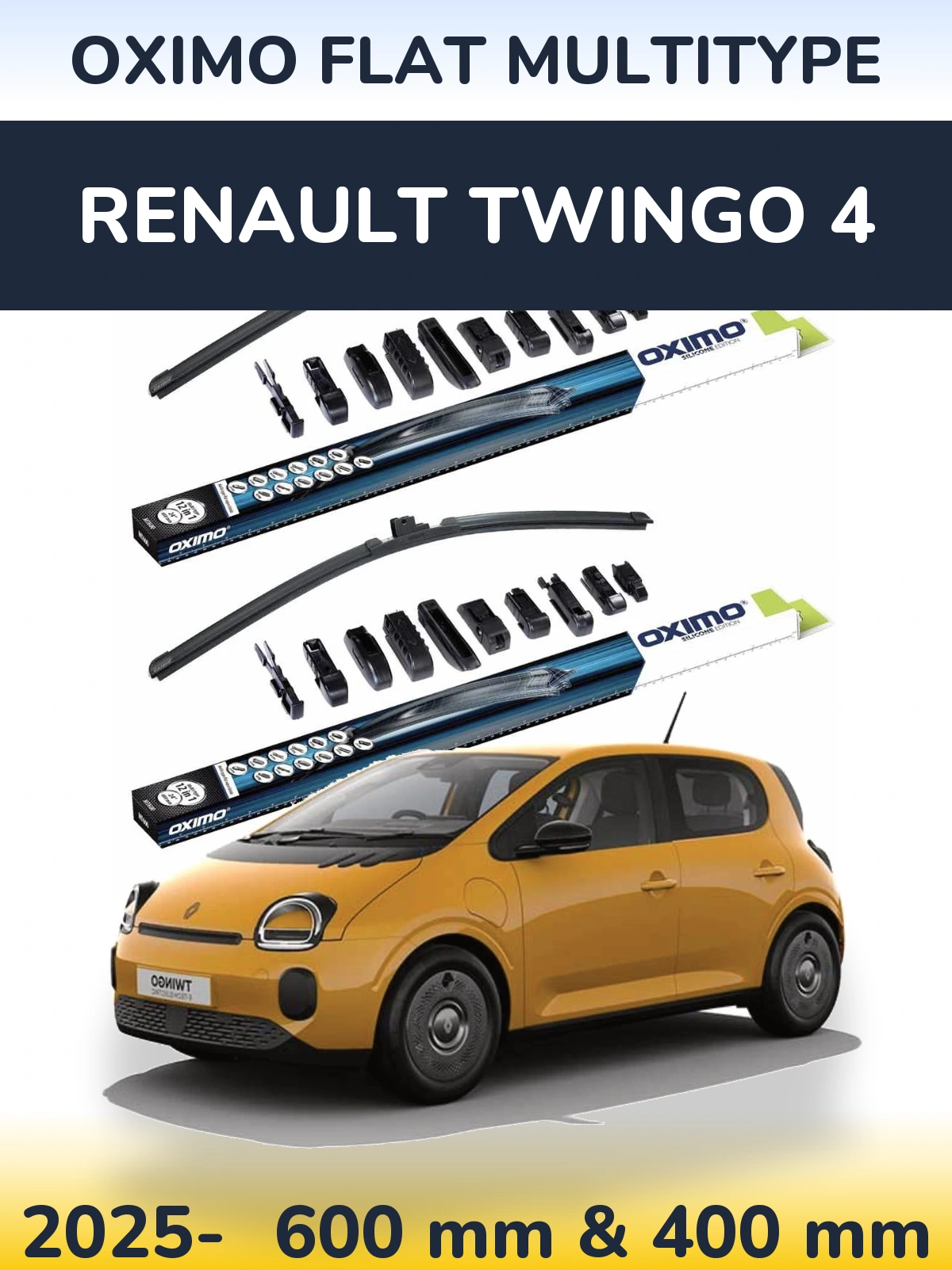 Front wiper blade set Oximo Flat MultiTypee 600 & 400 mm for Renault Twingo 4 2025-2026