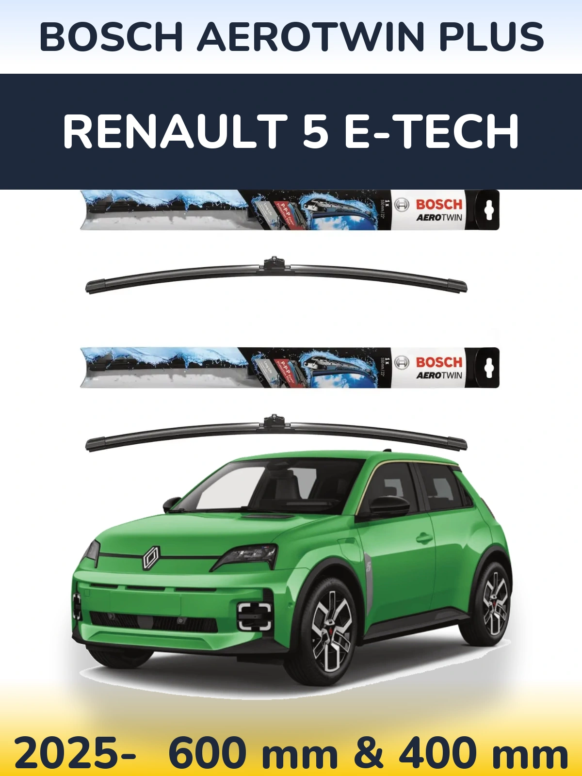 Комплект передних дворников BOSCH AeroTwin Plus 600 & 400 мм для Renault 5 E-Tech 2025-2026