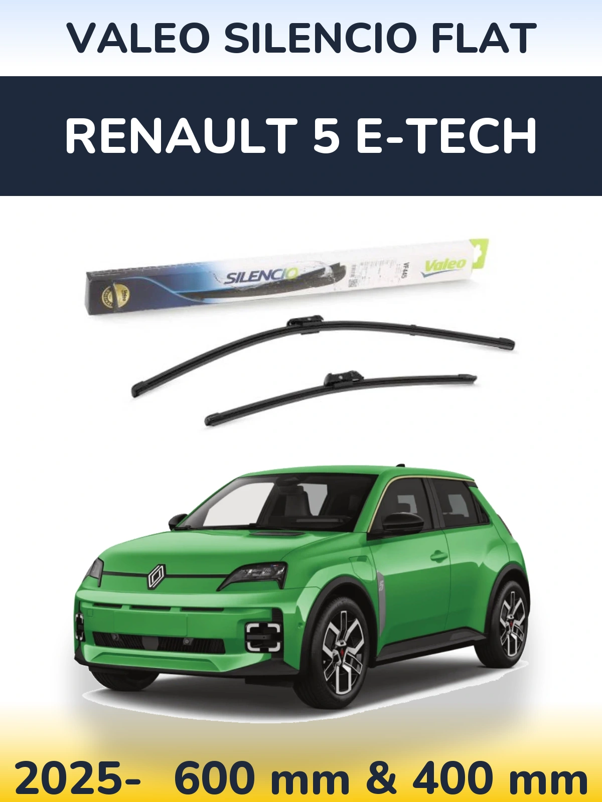 Комплект передних дворников Valeo Silencio Flat 600 & 400 мм для Renault 5 E-Tech 2025-2026