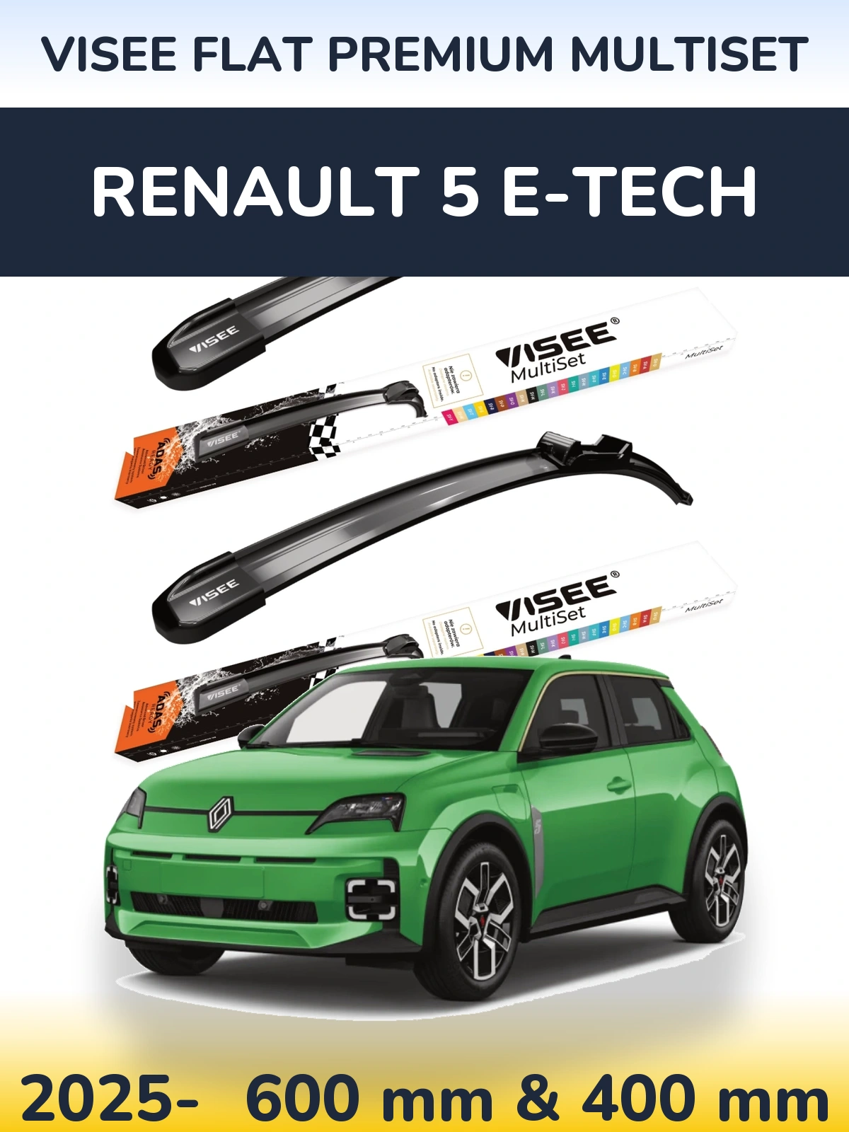 Комплект передних дворников VISEE FLAT PREMIUM MultiSet 600 & 400 мм для Renault 5 E-Tech 2025-2026