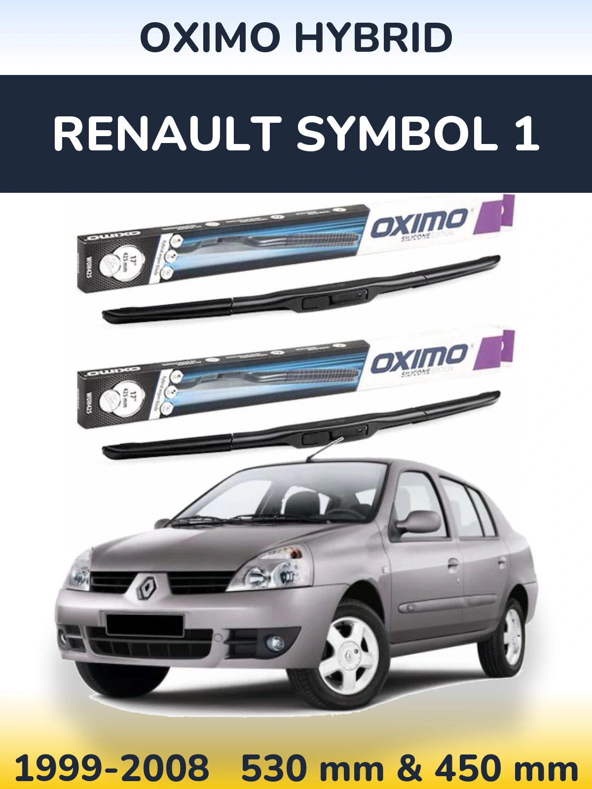 Комплект передних дворников Oximo Hybrid 530 & 450 мм для Renault Symbol 1 1999-2008