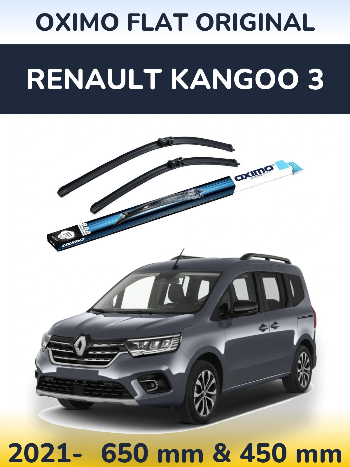 Комплект передних дворников Oximo Flat Original 650 & 450 мм для Renault Kangoo 3 2021-2026