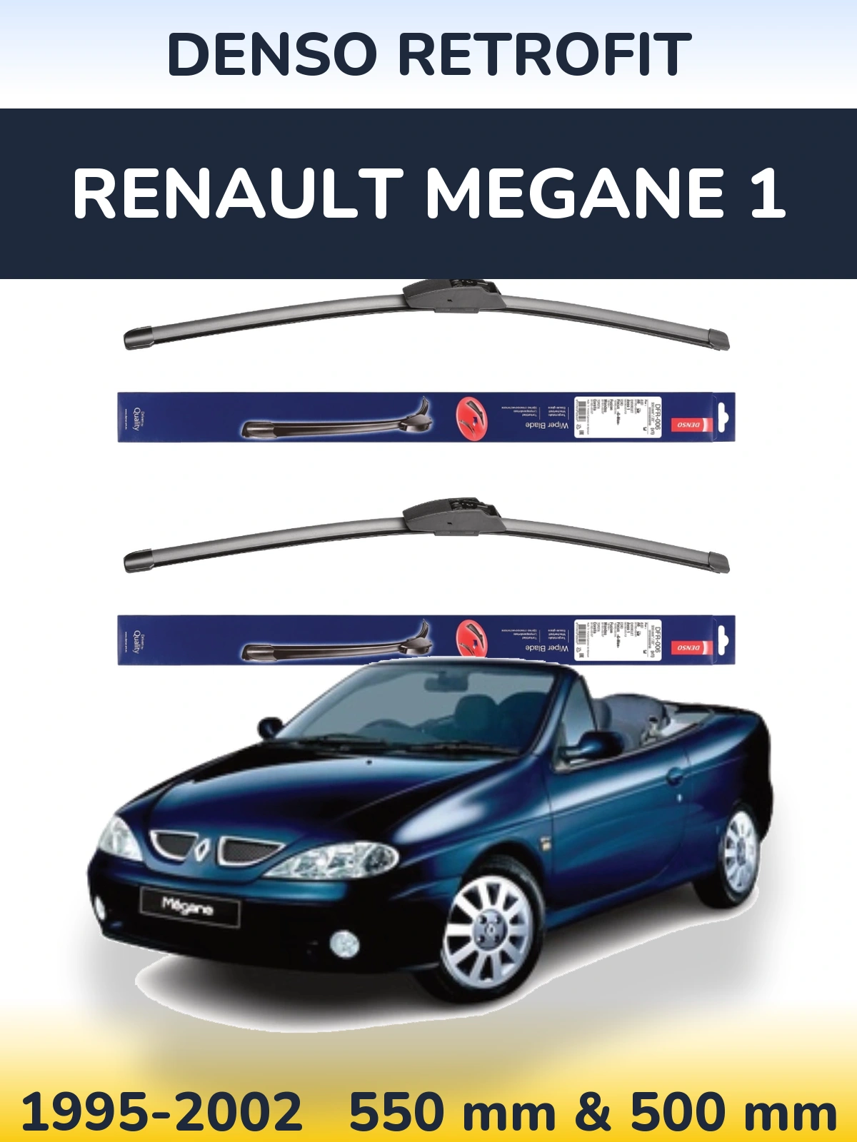 Front wiper blade set Denso Retrofit 550 & 500 mm for Renault Megane 1 1995-2002