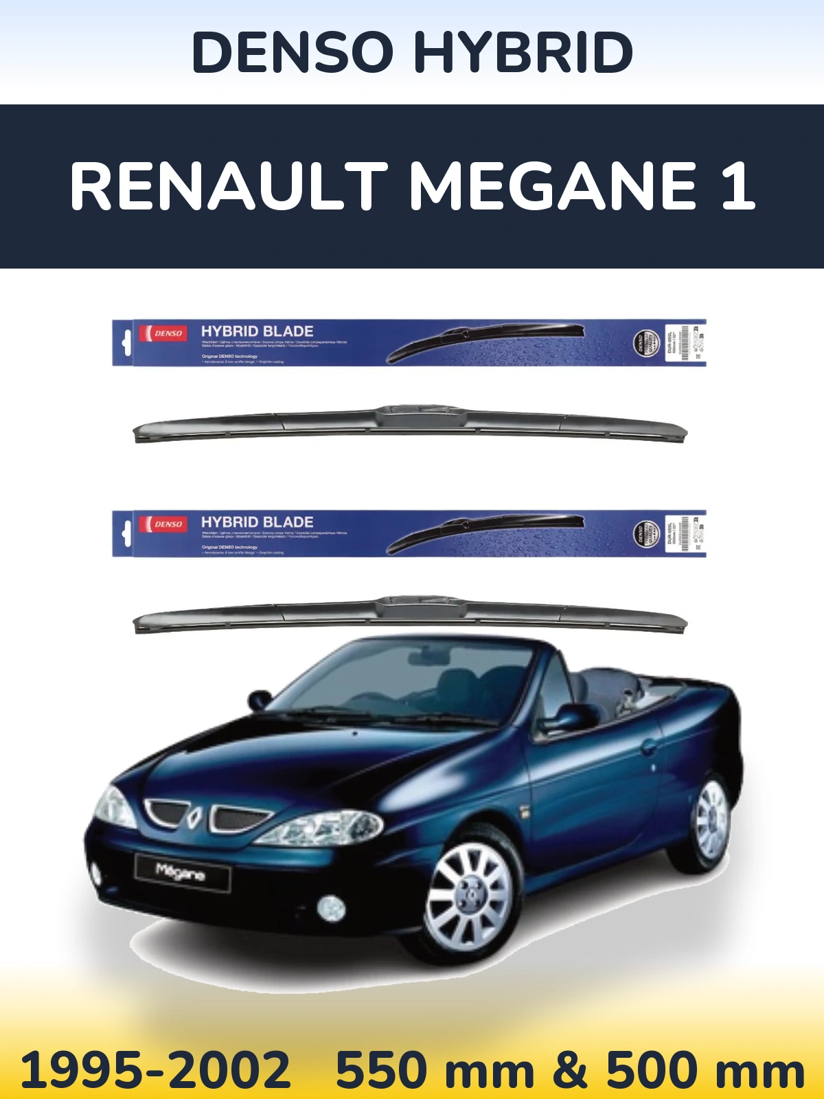 Front wiper blade set Denso Hybrid 550 & 500 mm for Renault Megane 1 1995-2002