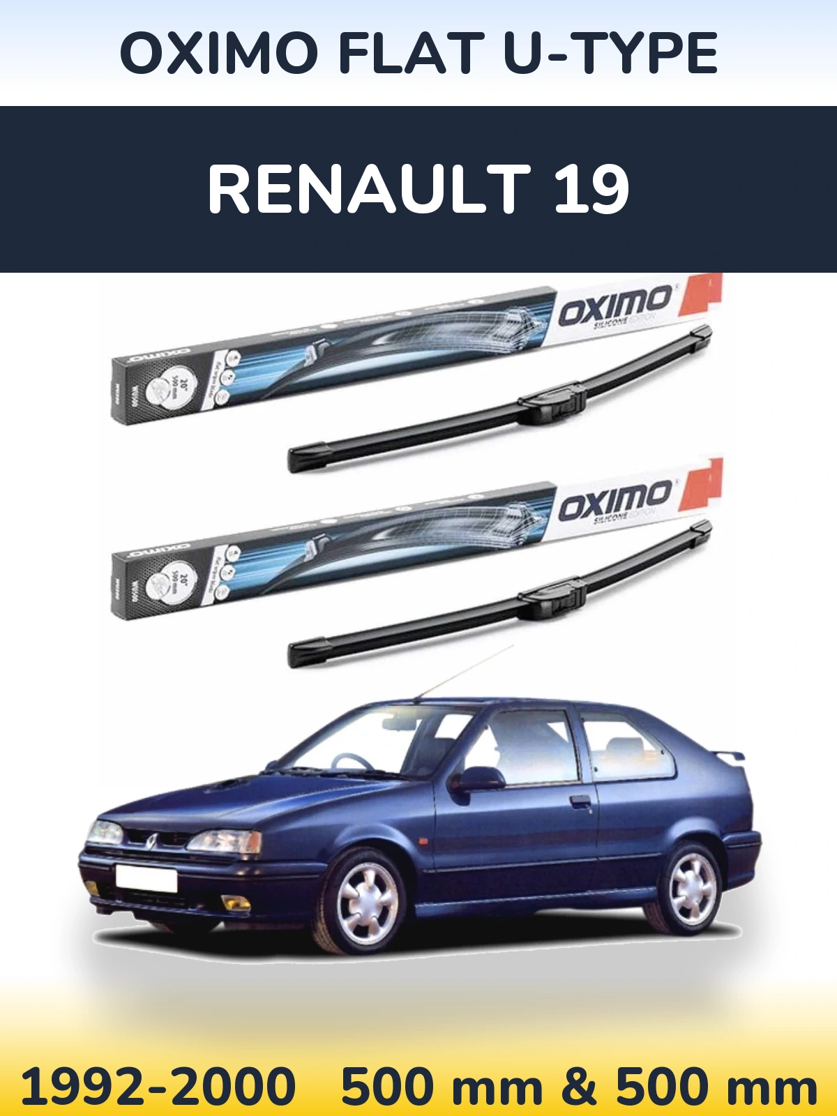 Front wiper blade set Oximo Flat U-type 500 & 500 mm for Renault 19 1992-2000