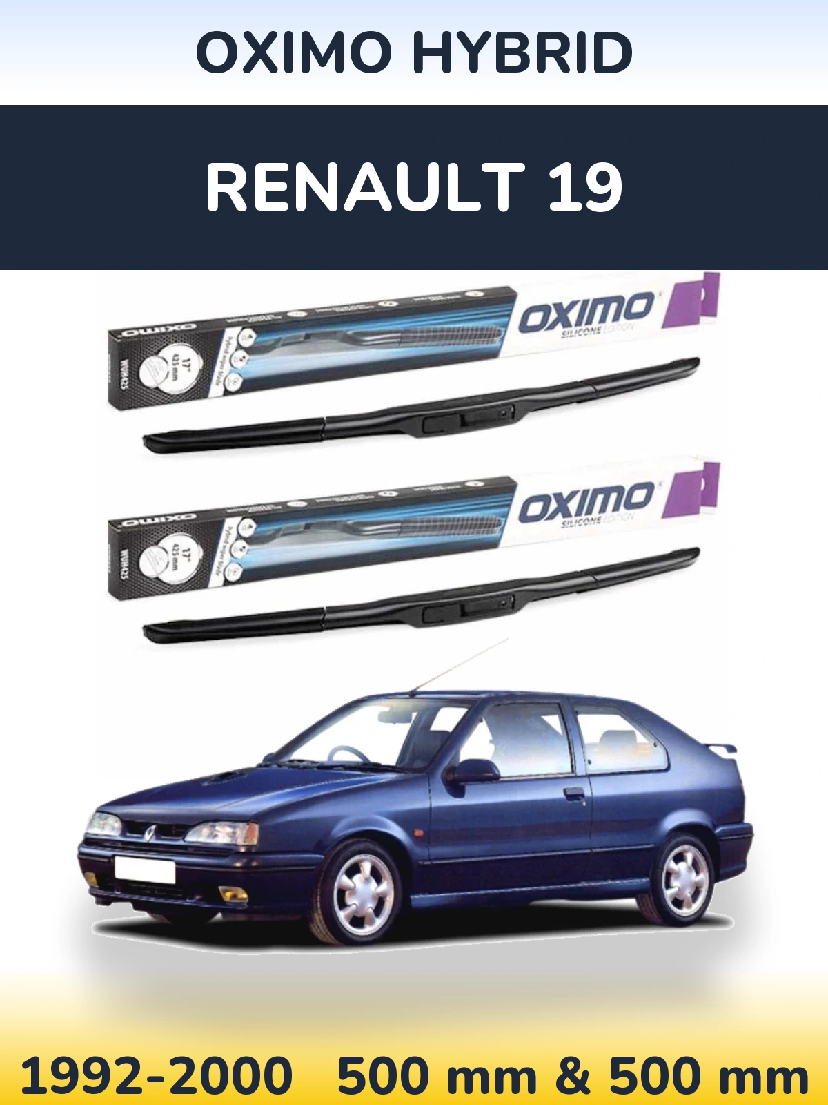 Front wiper blade set Oximo Hybrid 500 & 500 mm for Renault 19 1992-2000