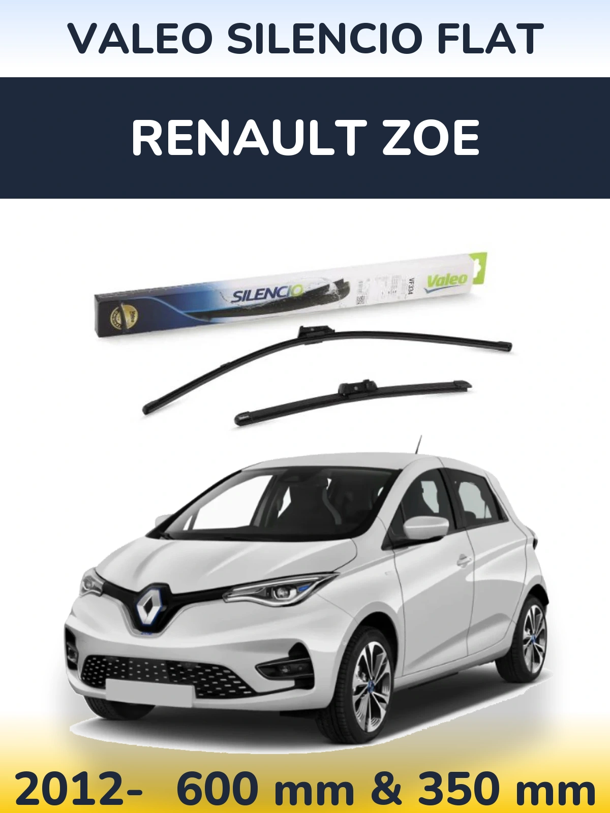 Комплект передних дворников Valeo Silencio Flat 600 & 350 мм для Renault Zoe 2012-2026