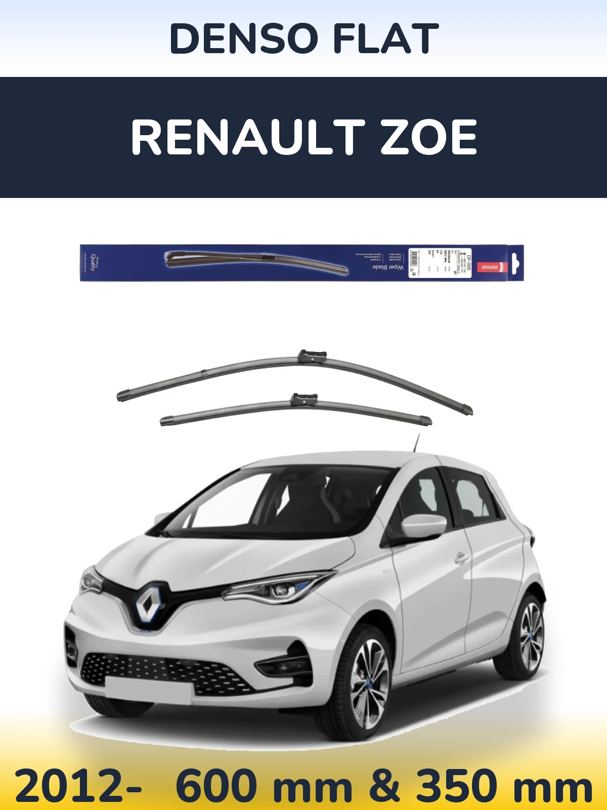 Front wiper blade set Denso Flat 600 & 350 mm for Renault Zoe 2012-2026