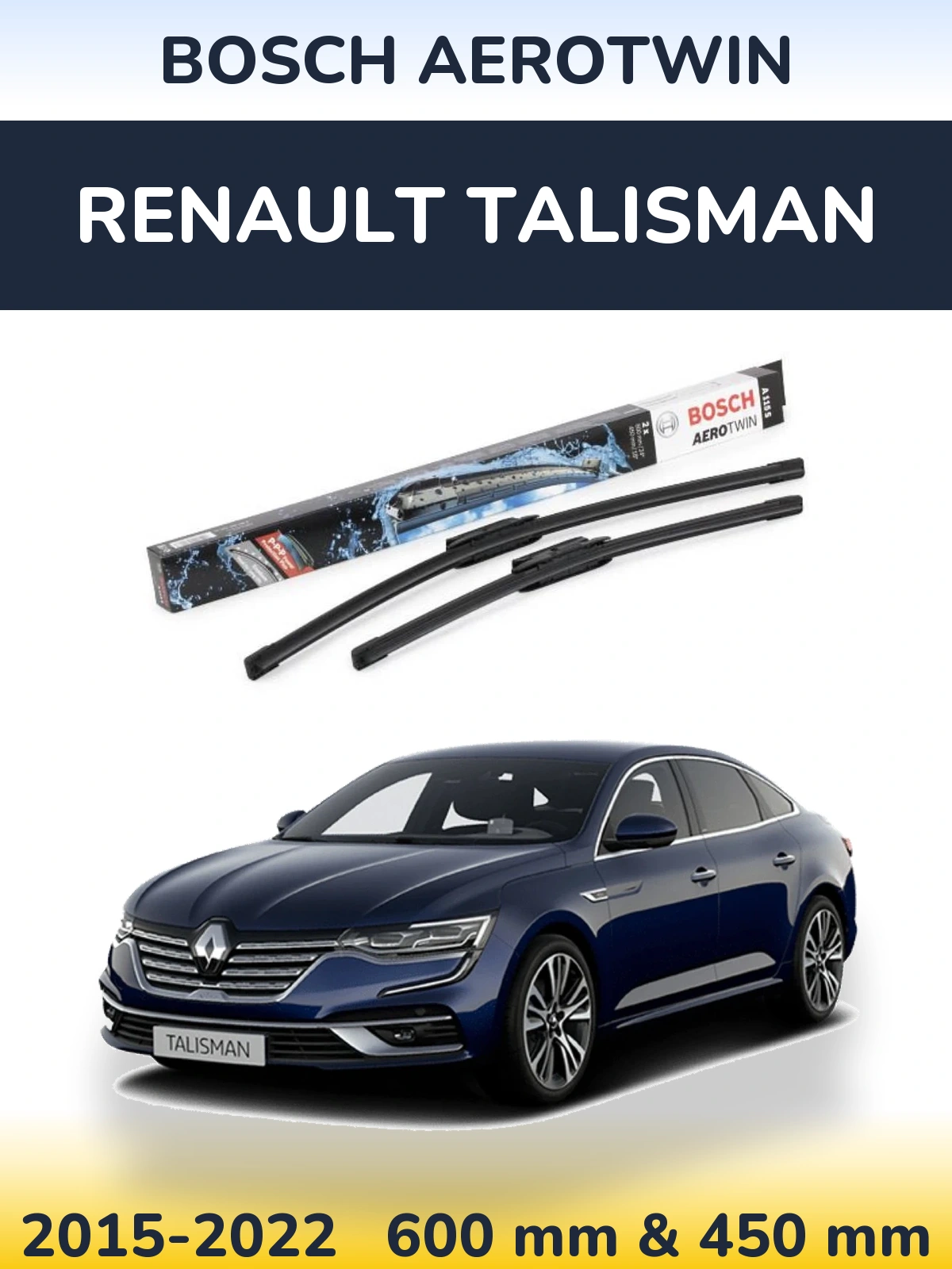 Front wiper blade set BOSCH AeroTwin 600 & 450 mm for Renault Talisman 2015-2022