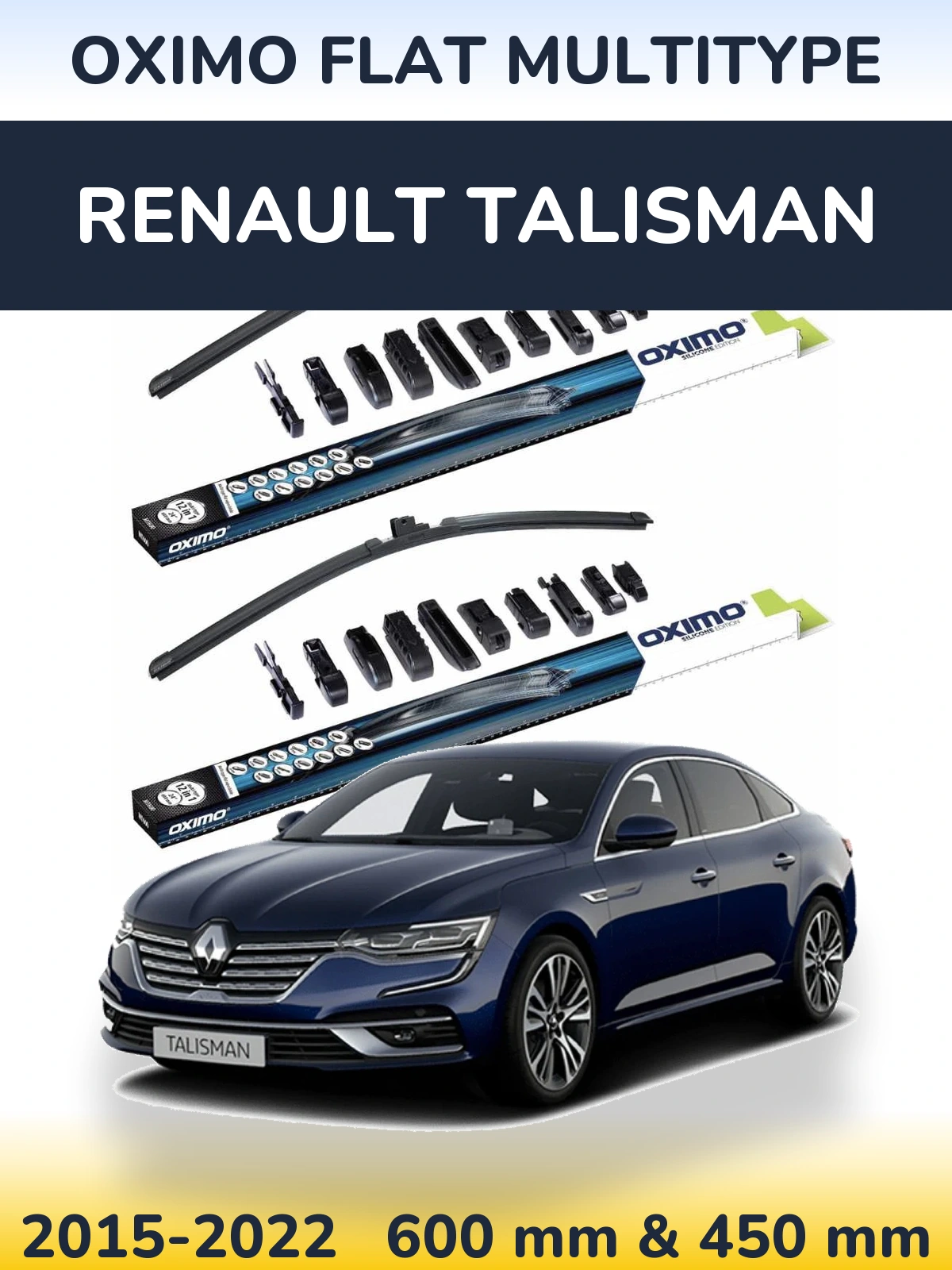 Front wiper blade set Oximo Flat MultiTypee 600 & 450 mm for Renault Talisman 2015-2022