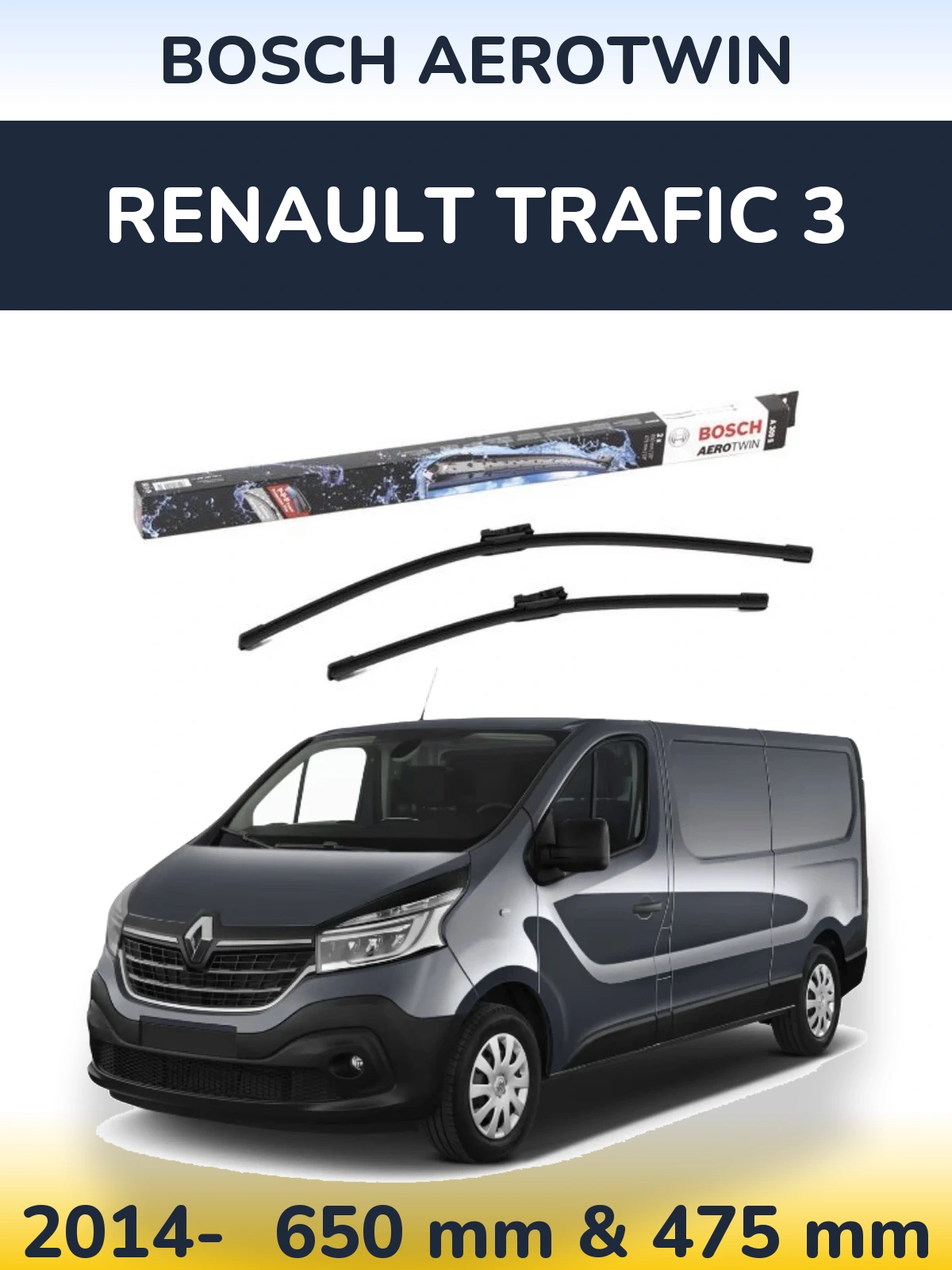 Front wiper blade set BOSCH AeroTwin 650 & 475 mm for Renault Trafic 3 2014-2026