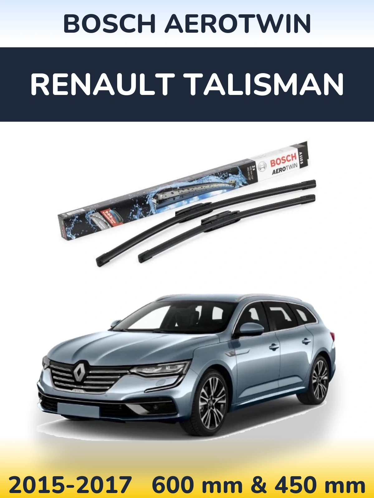 Front wiper blade set BOSCH AeroTwin 600 & 450 mm for Renault Talisman 2015-2017