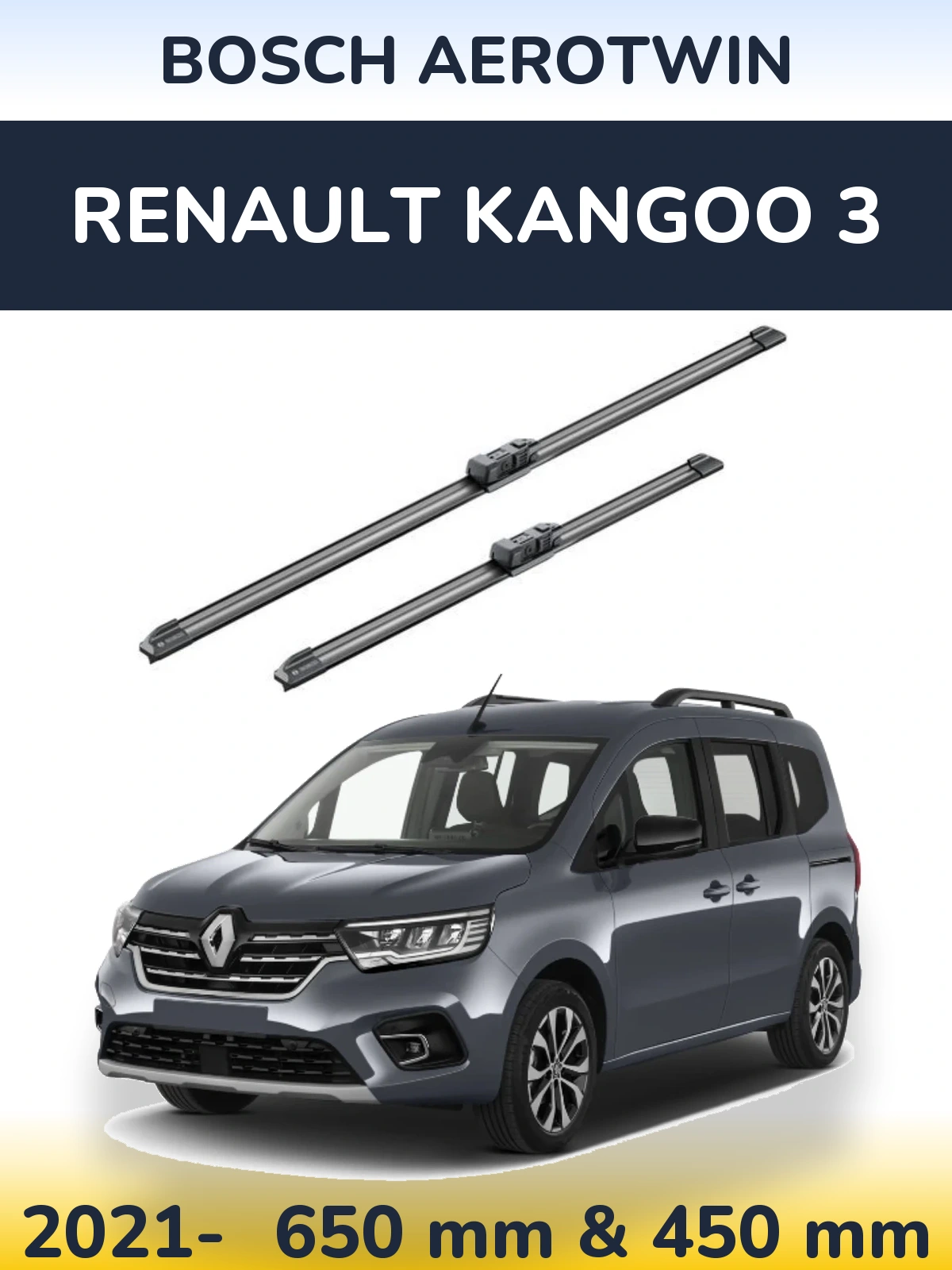 Front wiper blade set BOSCH AeroTwin 650 & 450 mm for Renault Kangoo 3 2021-2026