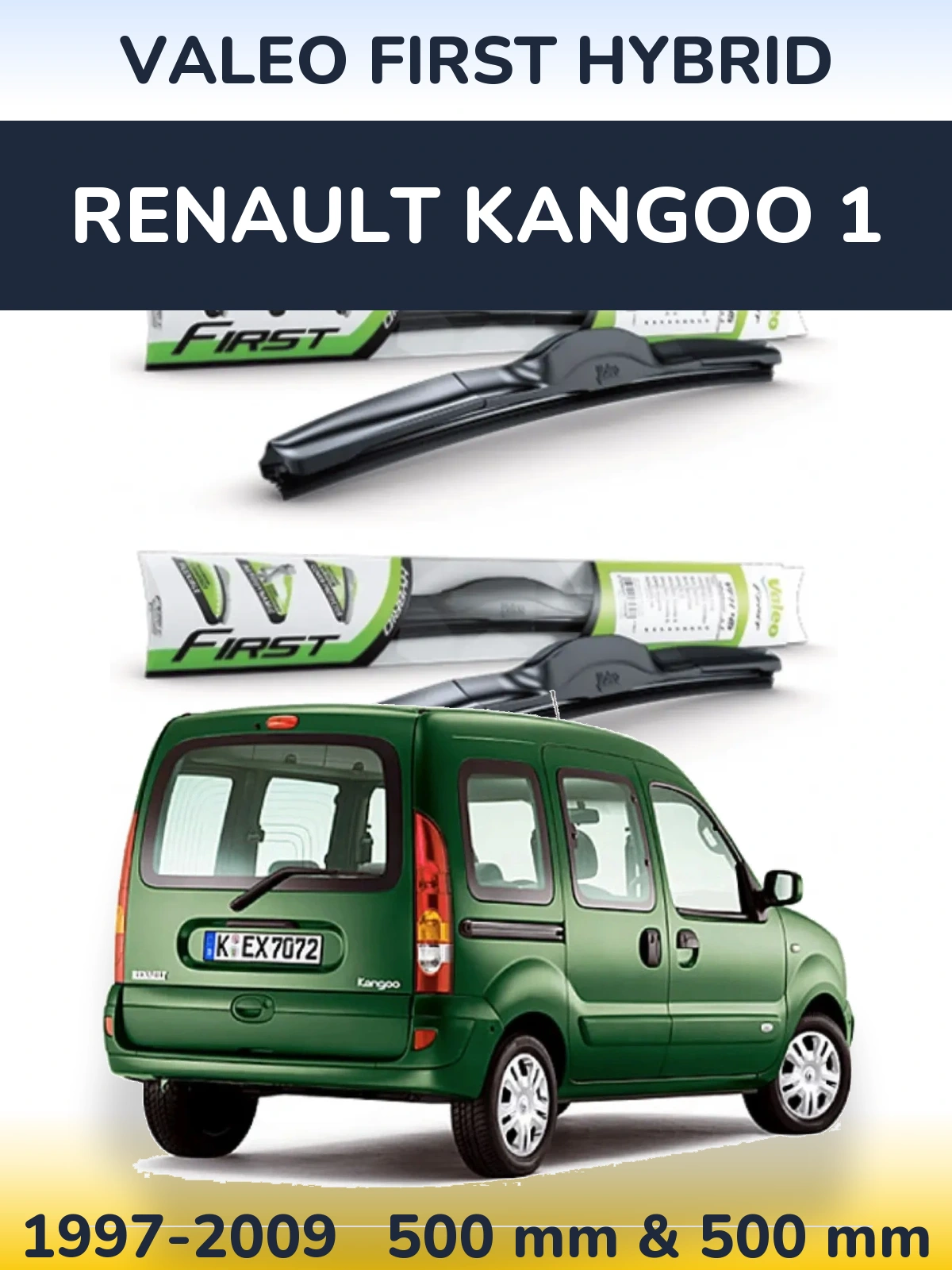 Front wiper blade set Valeo First Hybrid 500 & 500 mm for Renault Kangoo 1 1997-2009