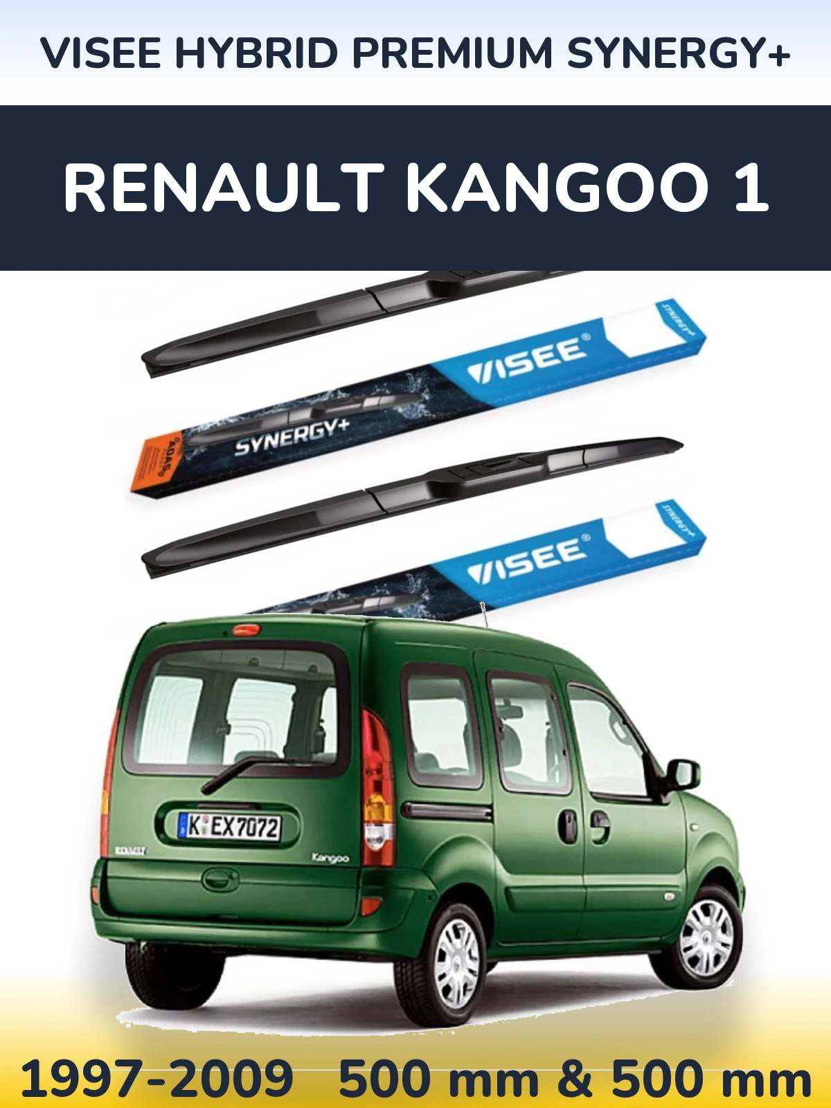 Front wiper blade set VISEE HYBRID PREMIUM SYNERGY+ 500 & 500 mm for Renault Kangoo 1 1997-2009