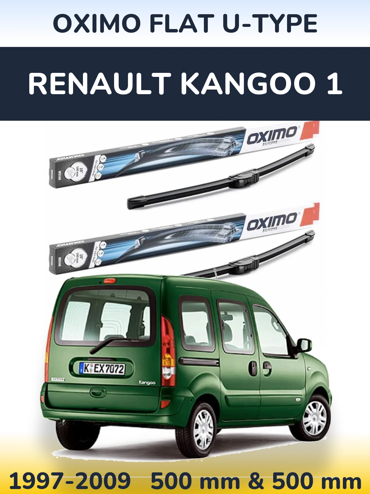 Комплект передних дворников Oximo Flat U-type 500 & 500 мм для Renault Kangoo 1 1997-2009