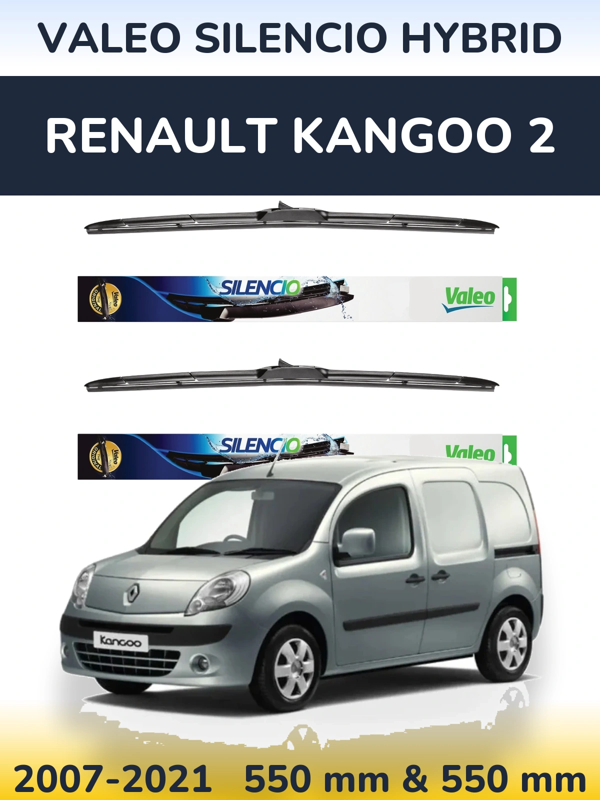 Комплект передних дворников Valeo Silencio Hybrid 550 & 550 мм для Renault Kangoo 2 2007-2021