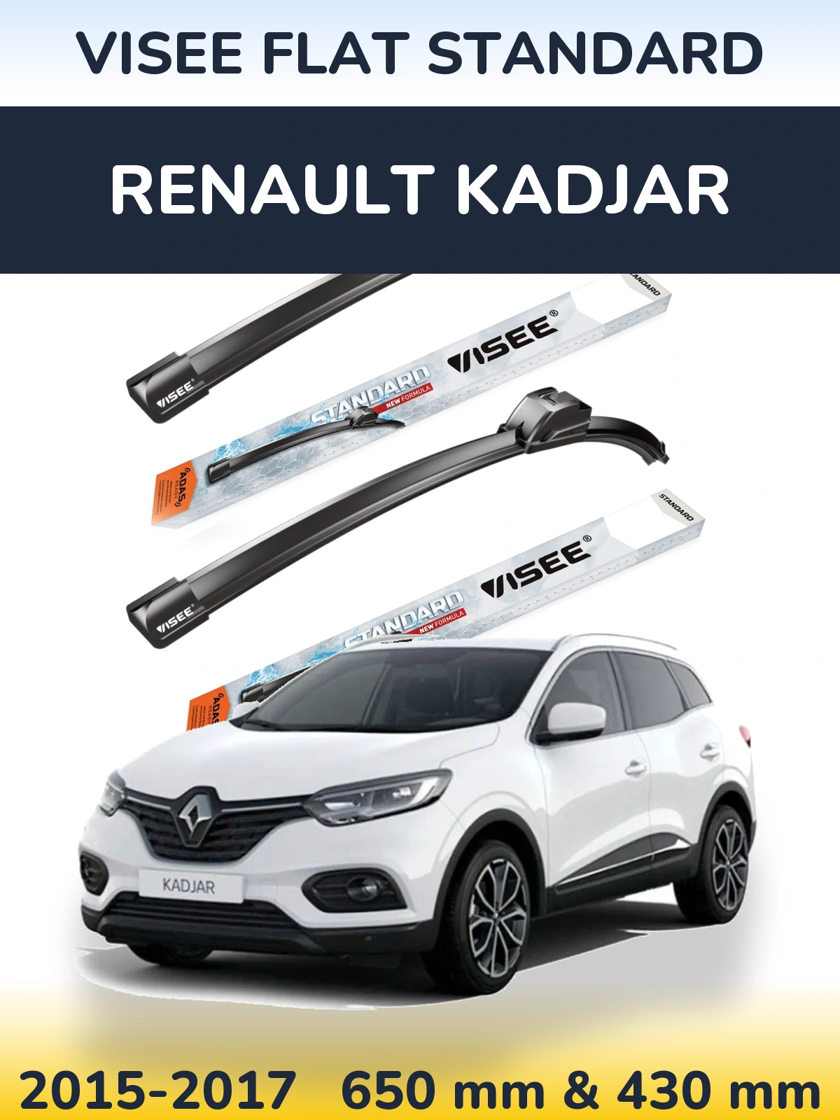 Комплект передних дворников VISEE FLAT STANDARD 650 & 430 мм для Renault Kadjar 2015-2017