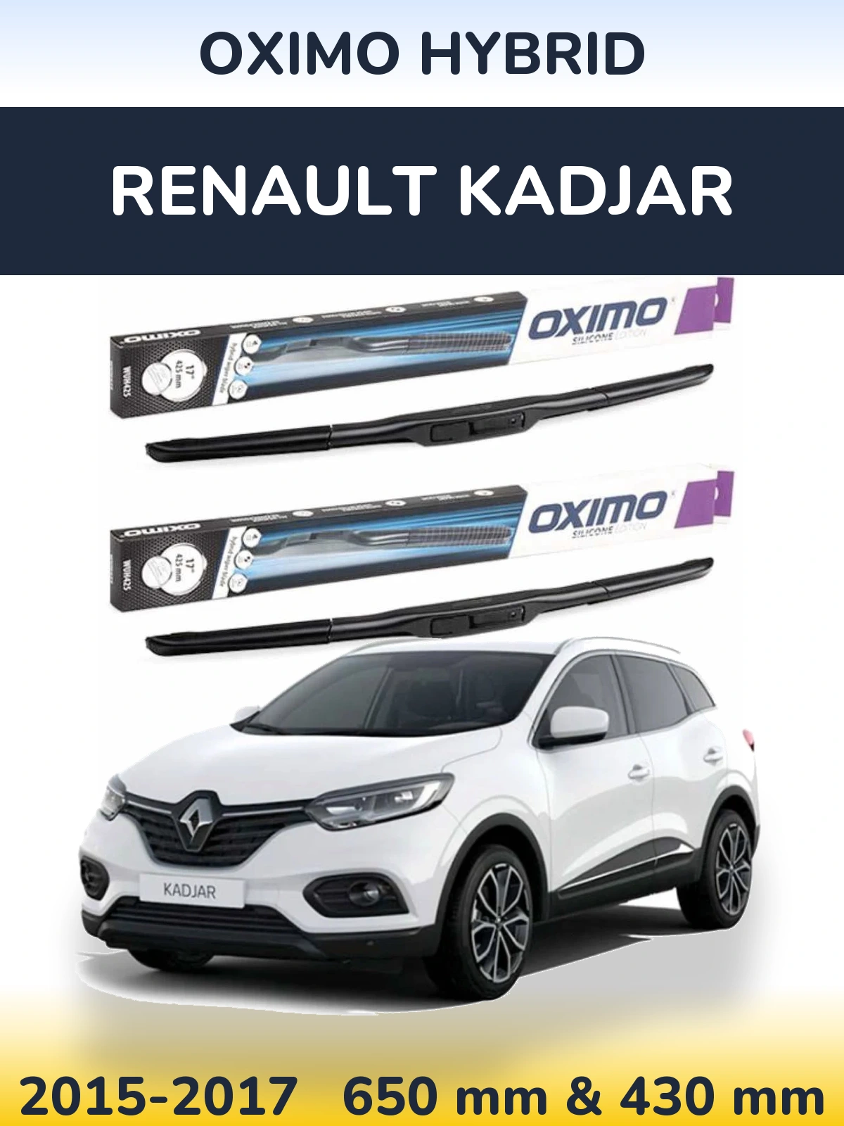 Комплект передних дворников Oximo Hybrid 650 & 430 мм для Renault Kadjar 2015-2017