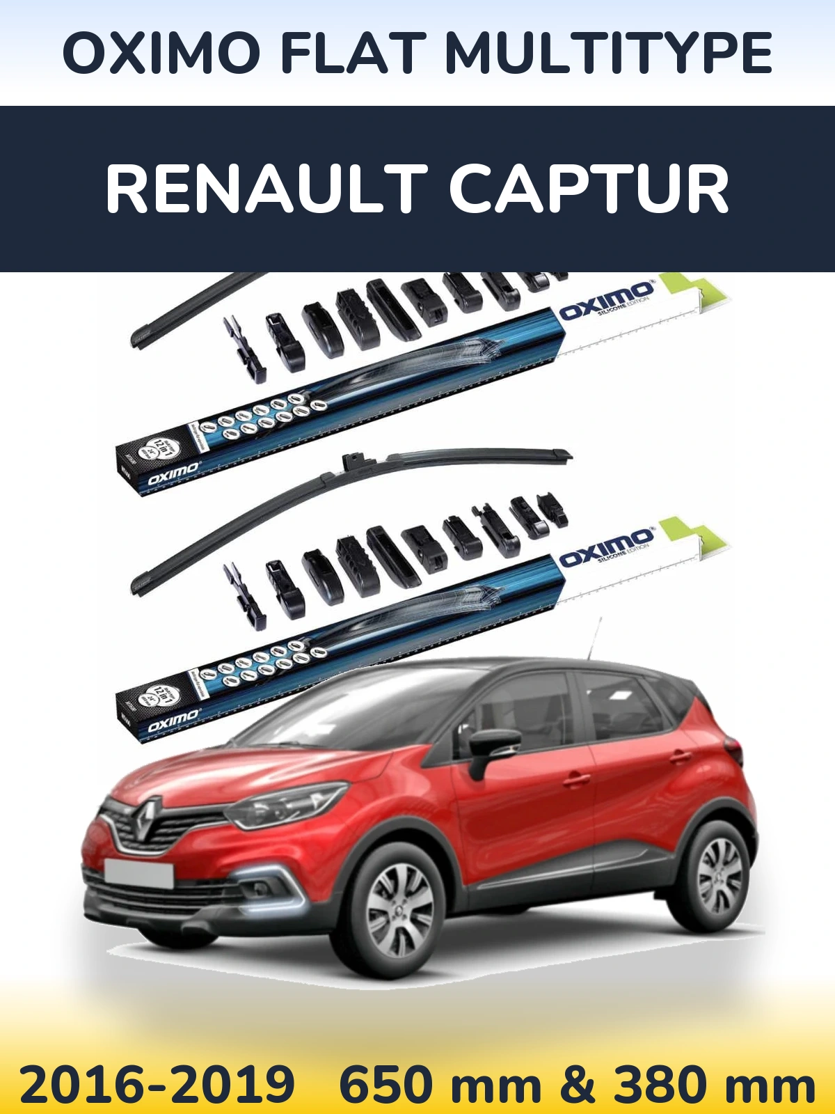 Front wiper blade set Oximo Flat MultiTypee 650 & 380 mm for Renault Captur 2016-2019