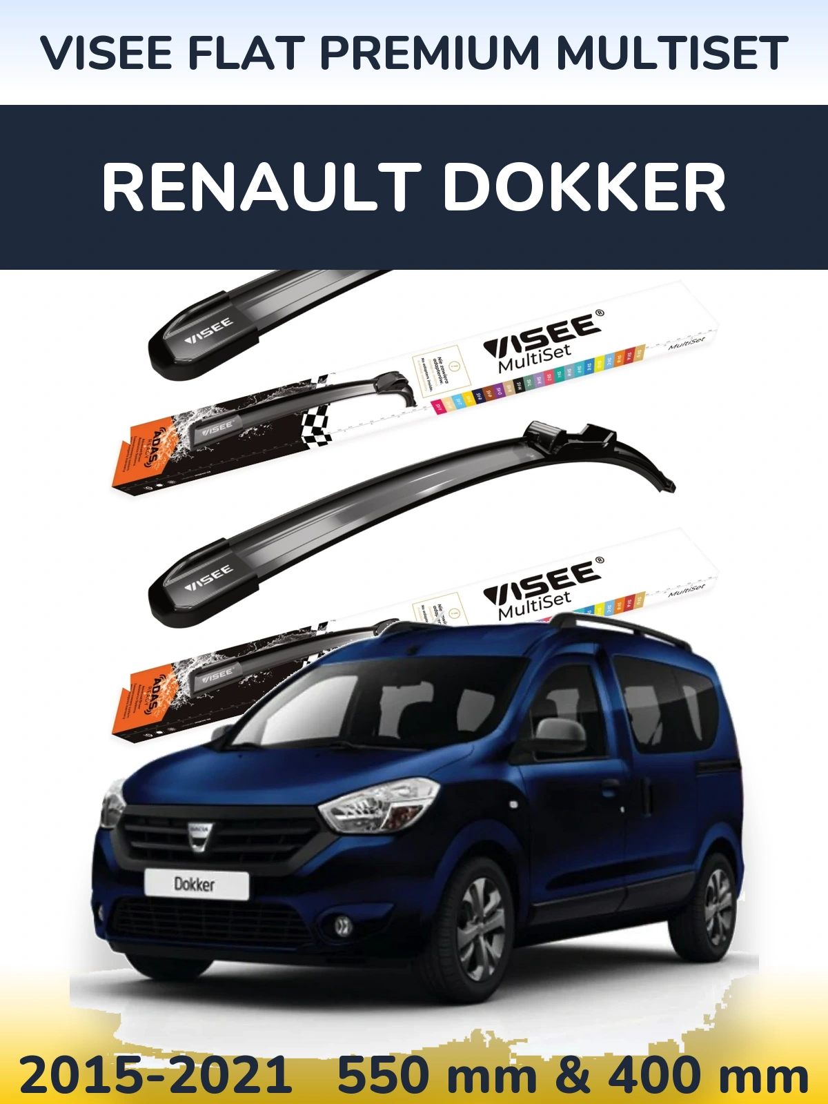 Front wiper blade set VISEE FLAT PREMIUM MultiSet 550 & 400 mm for Renault Dokker 2015-2021