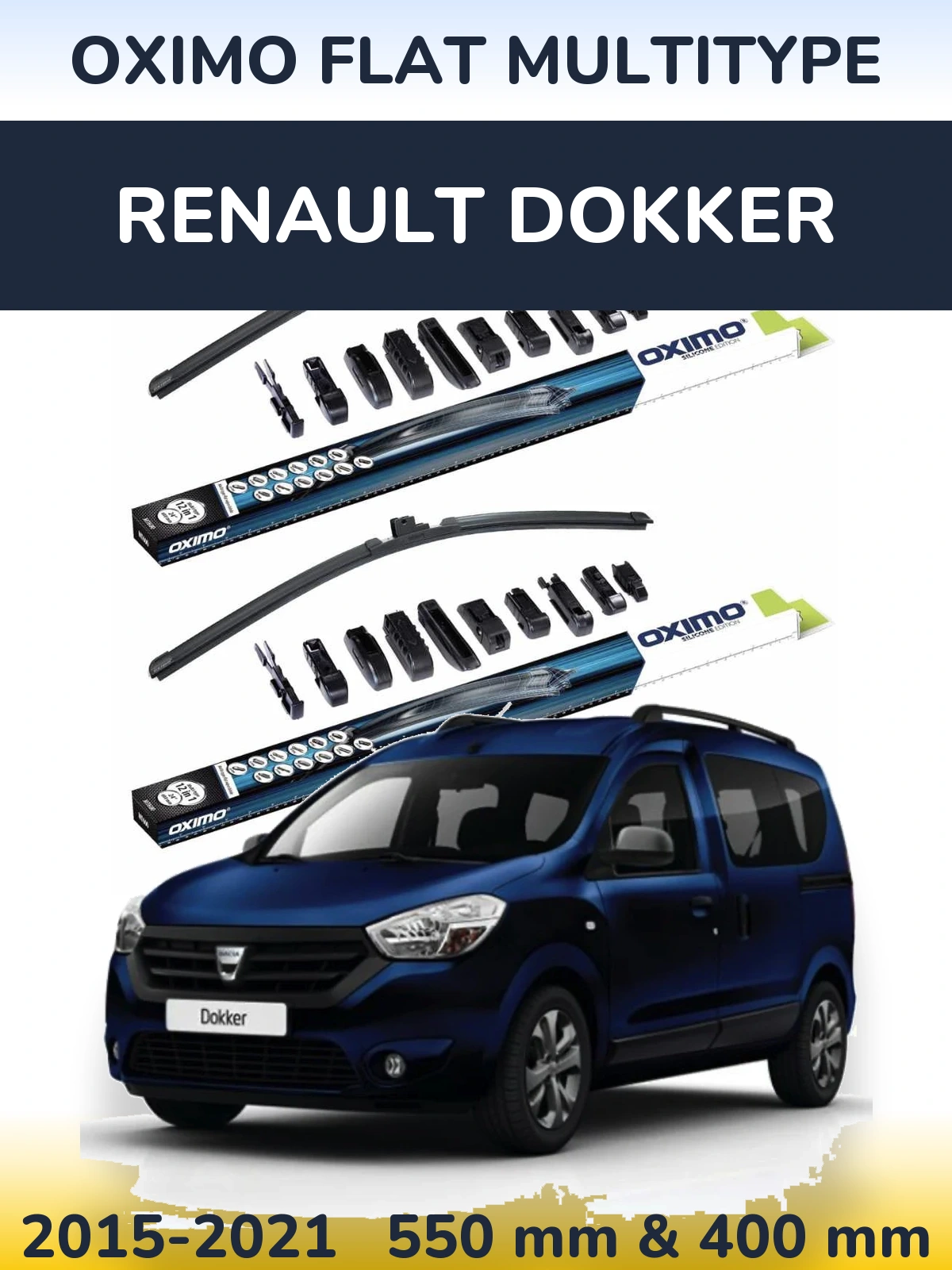 Front wiper blade set Oximo Flat MultiTypee 550 & 400 mm for Renault Dokker 2015-2021