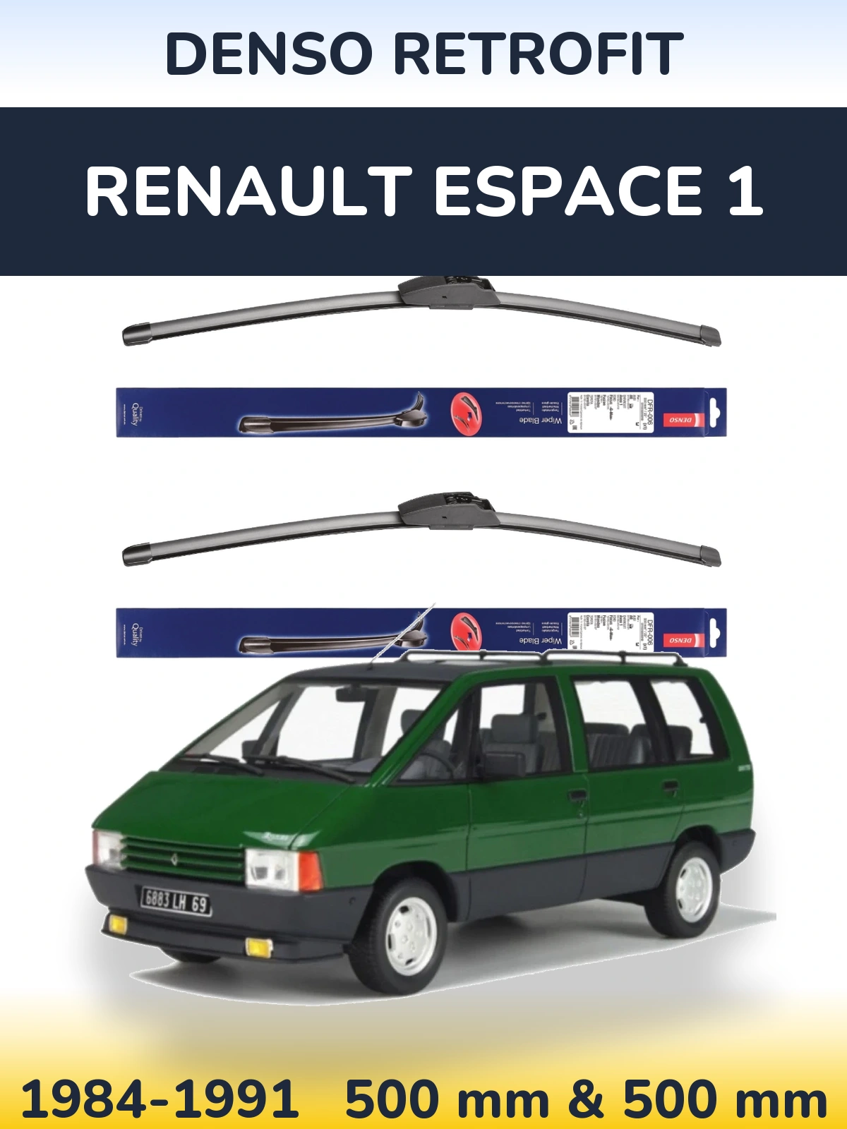 Комплект передних дворников Denso Retrofit 500 & 500 мм для Renault Espace 1 1984-1991