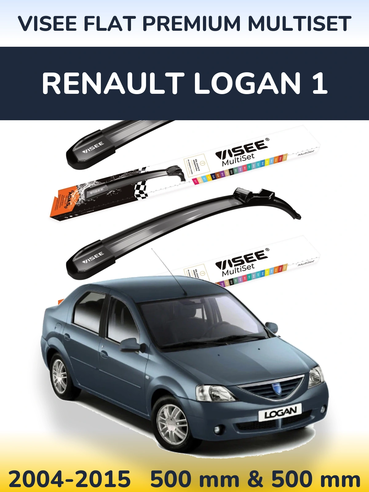 Front wiper blade set VISEE FLAT PREMIUM MultiSet 500 & 500 mm for Renault Logan 1 2004-2015