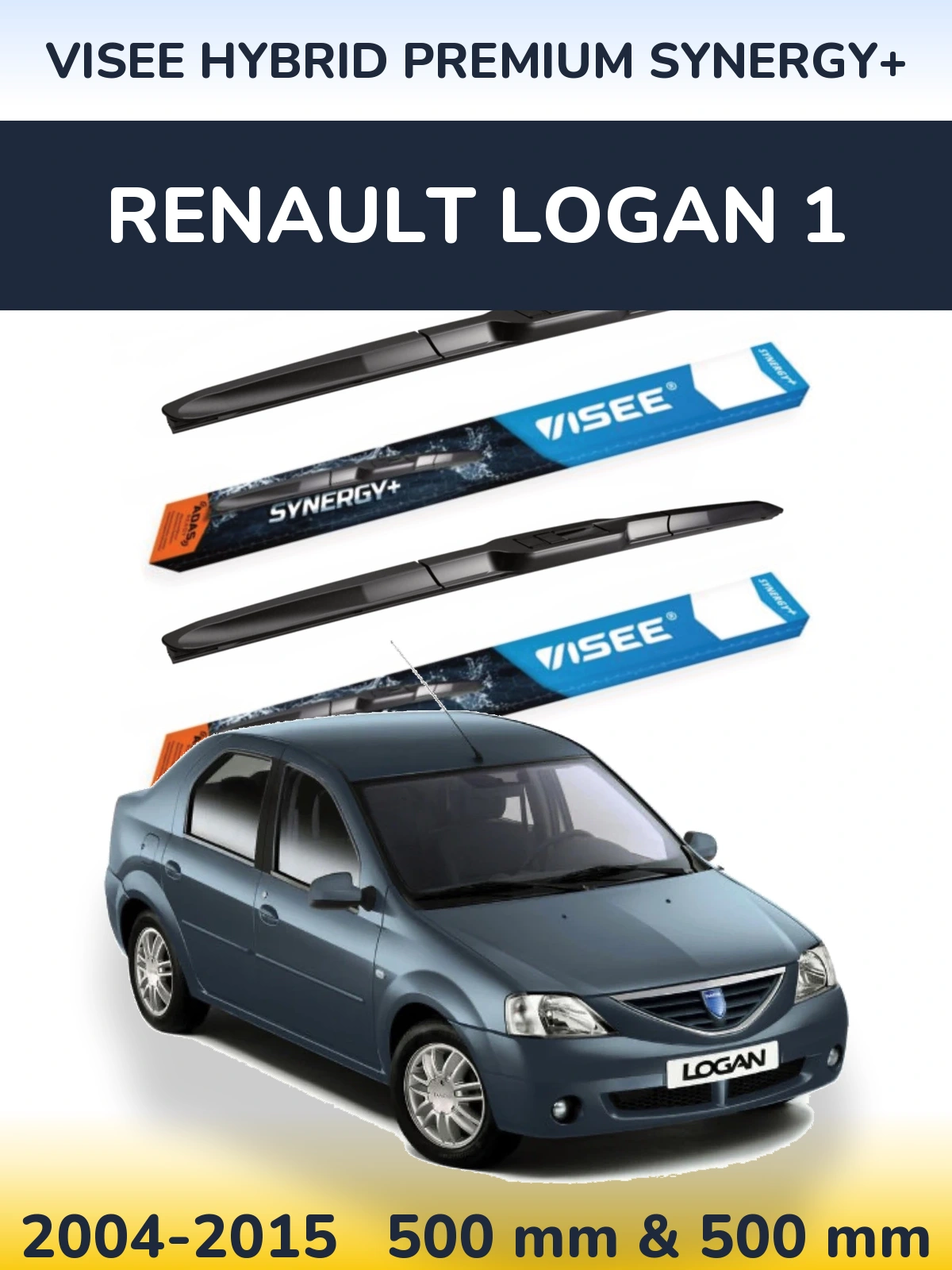 Front wiper blade set VISEE HYBRID PREMIUM SYNERGY+ 500 & 500 mm for Renault Logan 1 2004-2015