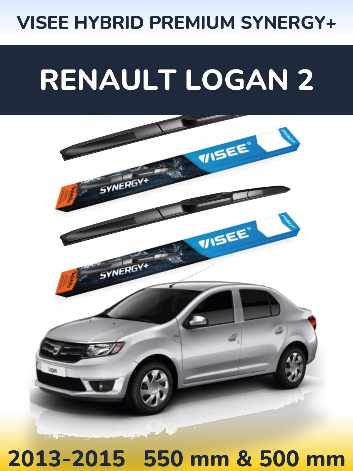 Front wiper blade set VISEE HYBRID PREMIUM SYNERGY+ 550 & 500 mm for Renault Logan 2 2013-2015
