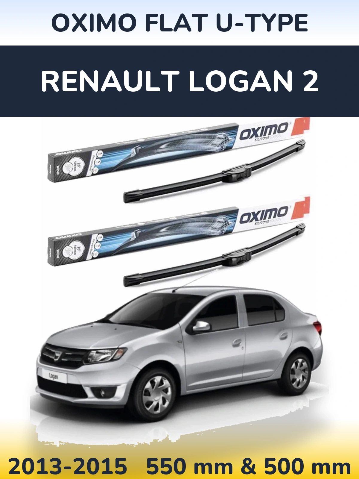 Комплект передних дворников Oximo Flat U-type 550 & 500 мм для Renault Logan 2 2013-2015