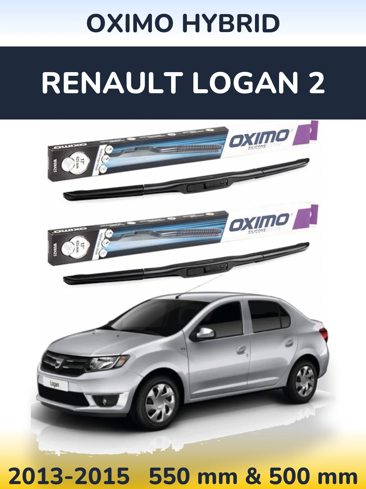 Front wiper blade set Oximo Hybrid 550 & 500 mm for Renault Logan 2 2013-2015