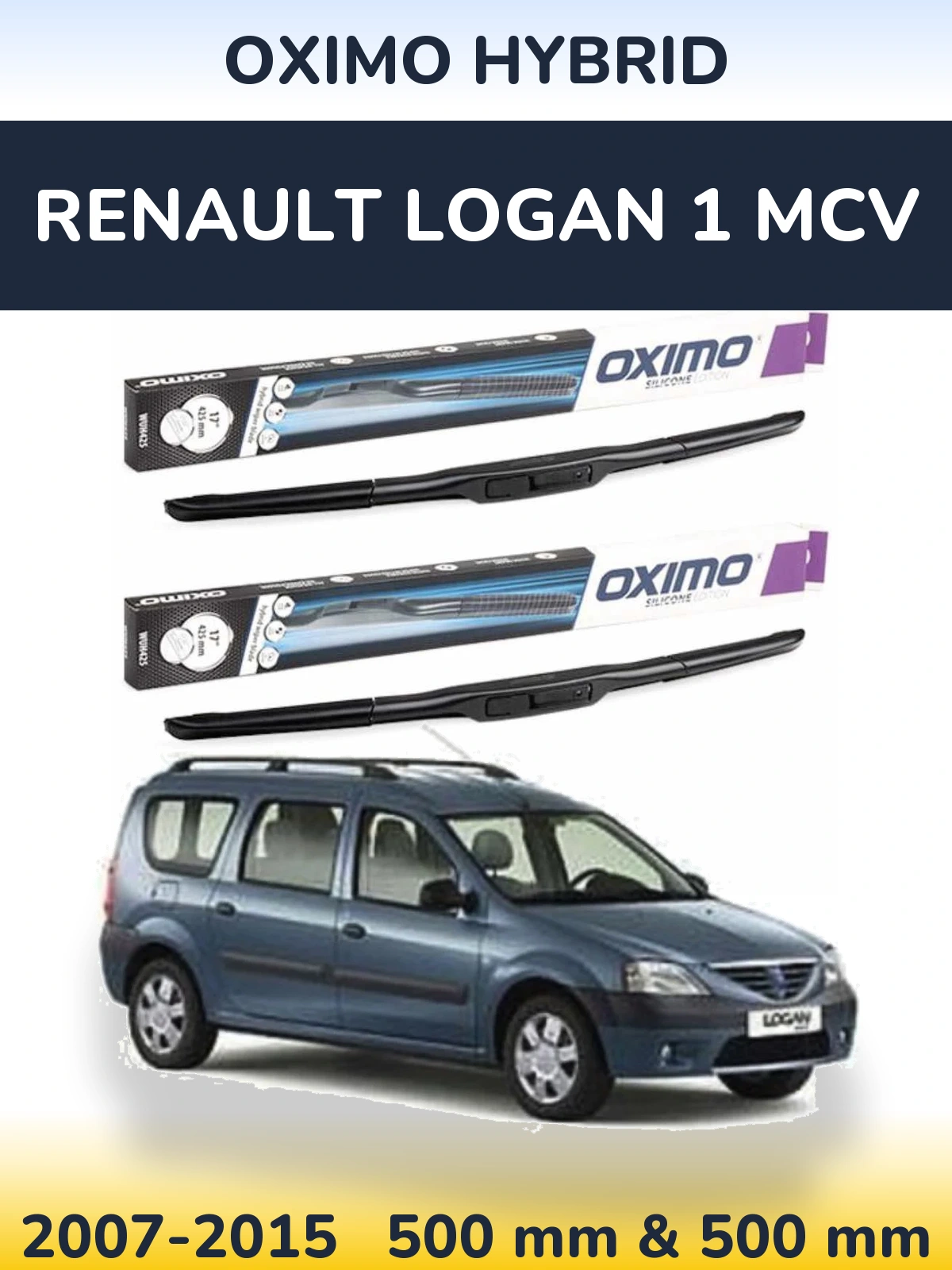 Комплект передніх щіток Oximo Hybrid 500 & 500 мм для Renault Logan 1 MCV 2007-2015