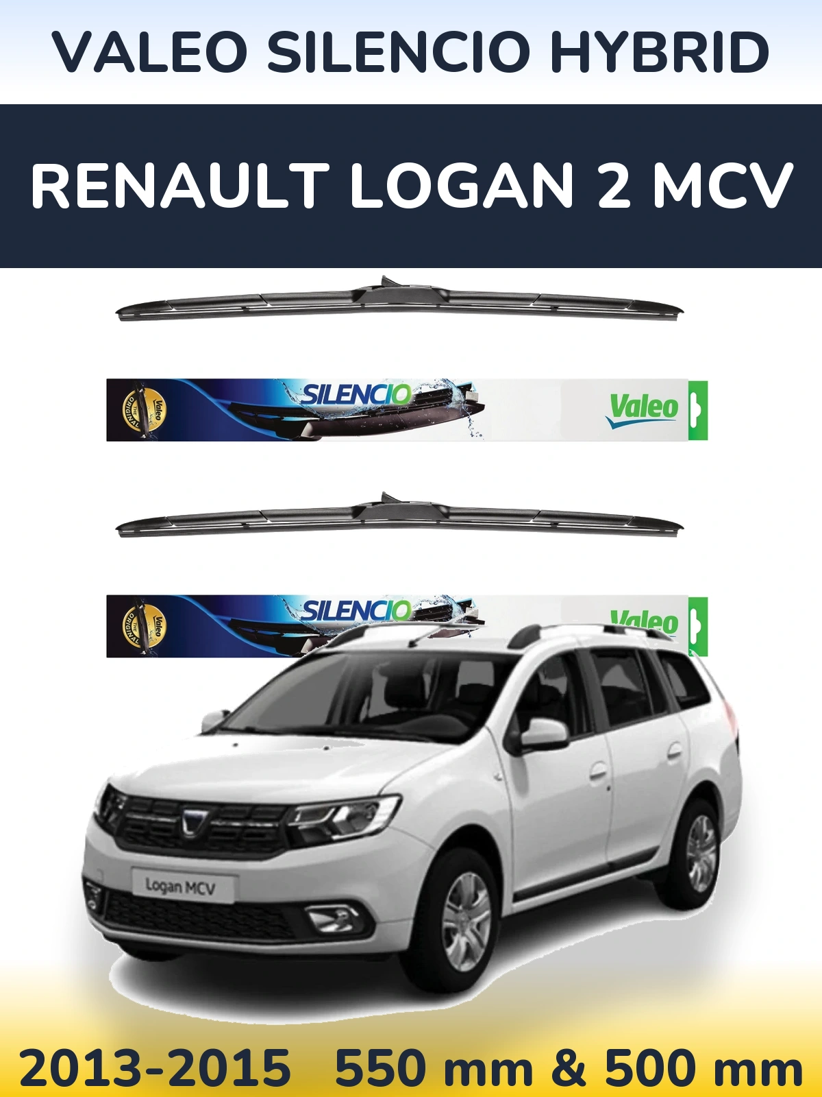 Front wiper blade set Valeo Silencio Hybrid 550 & 500 mm for Renault Logan 2 MCV 2013-2015