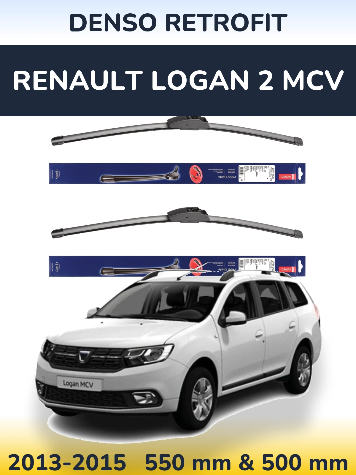 Front wiper blade set Denso Retrofit 550 & 500 mm for Renault Logan 2 MCV 2013-2015