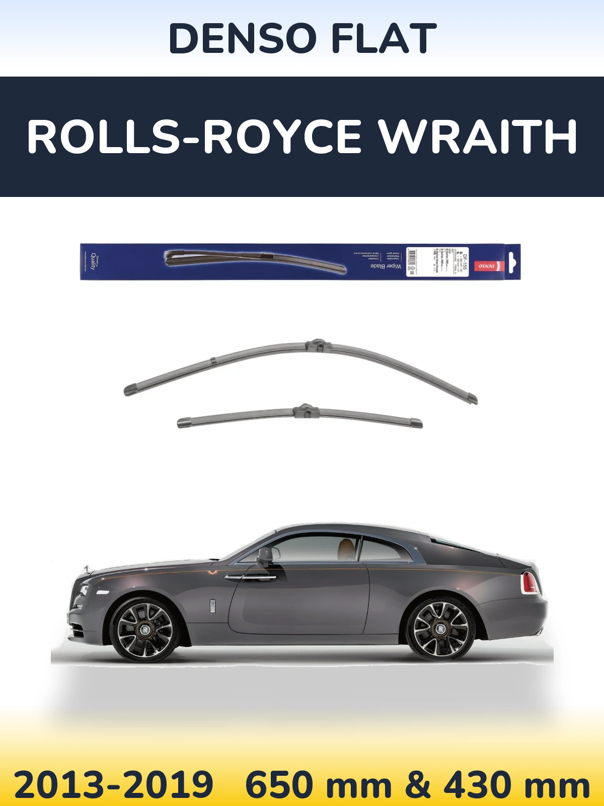Front wiper blade set Denso Flat 650 & 430 mm for Rolls-Royce Wraith 2013-2019