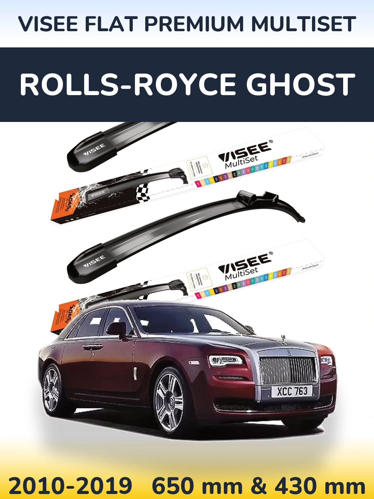 Front wiper blade set VISEE FLAT PREMIUM MultiSet 650 & 430 mm for Rolls-Royce Ghost 2010-2019